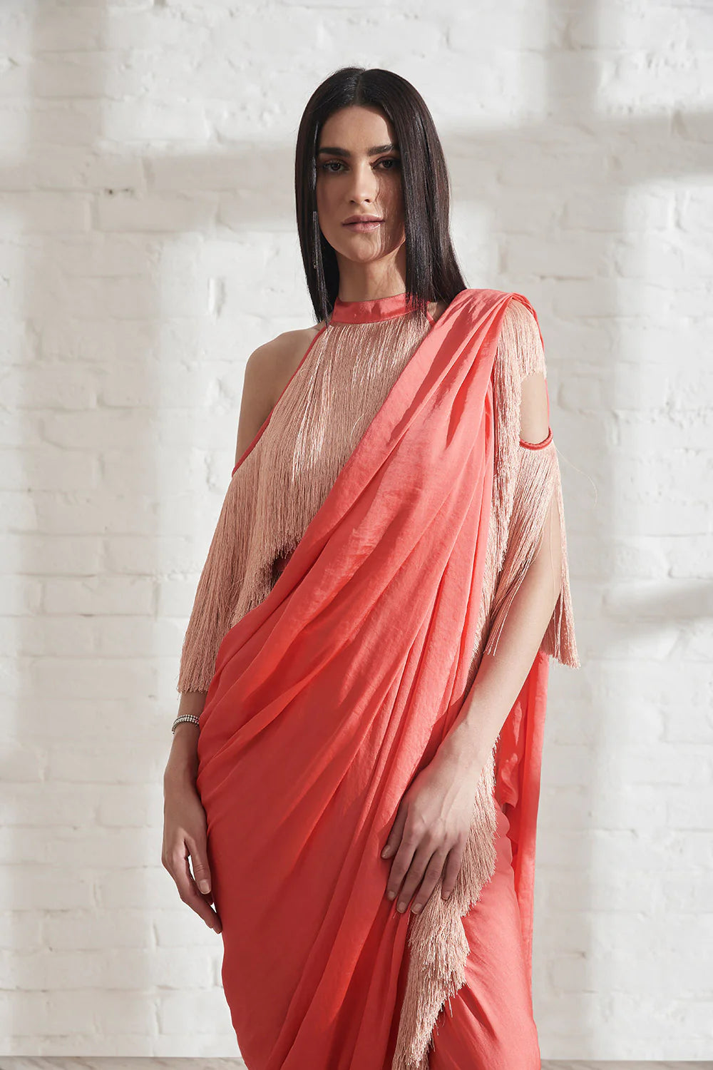 Noor Fringe Sari with Halter Fringe Top