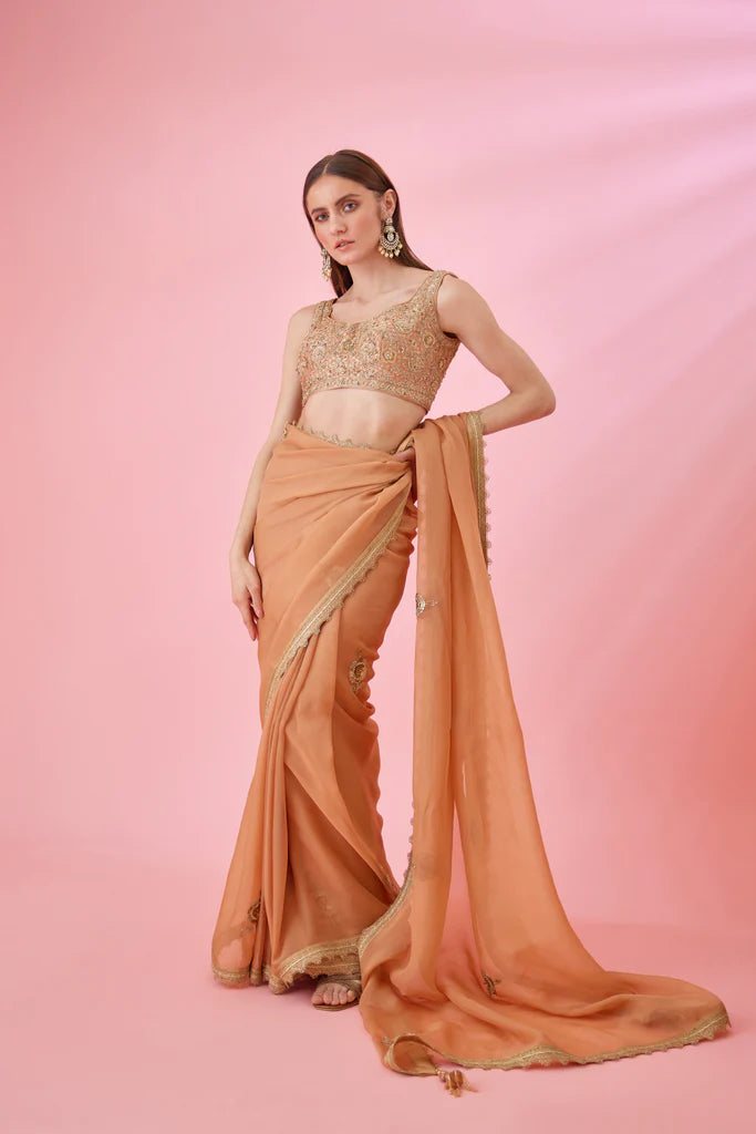 Rust Organza Saree Set