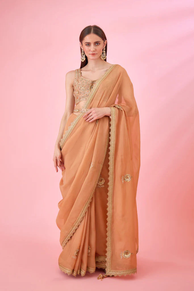 Rust Organza Saree Set