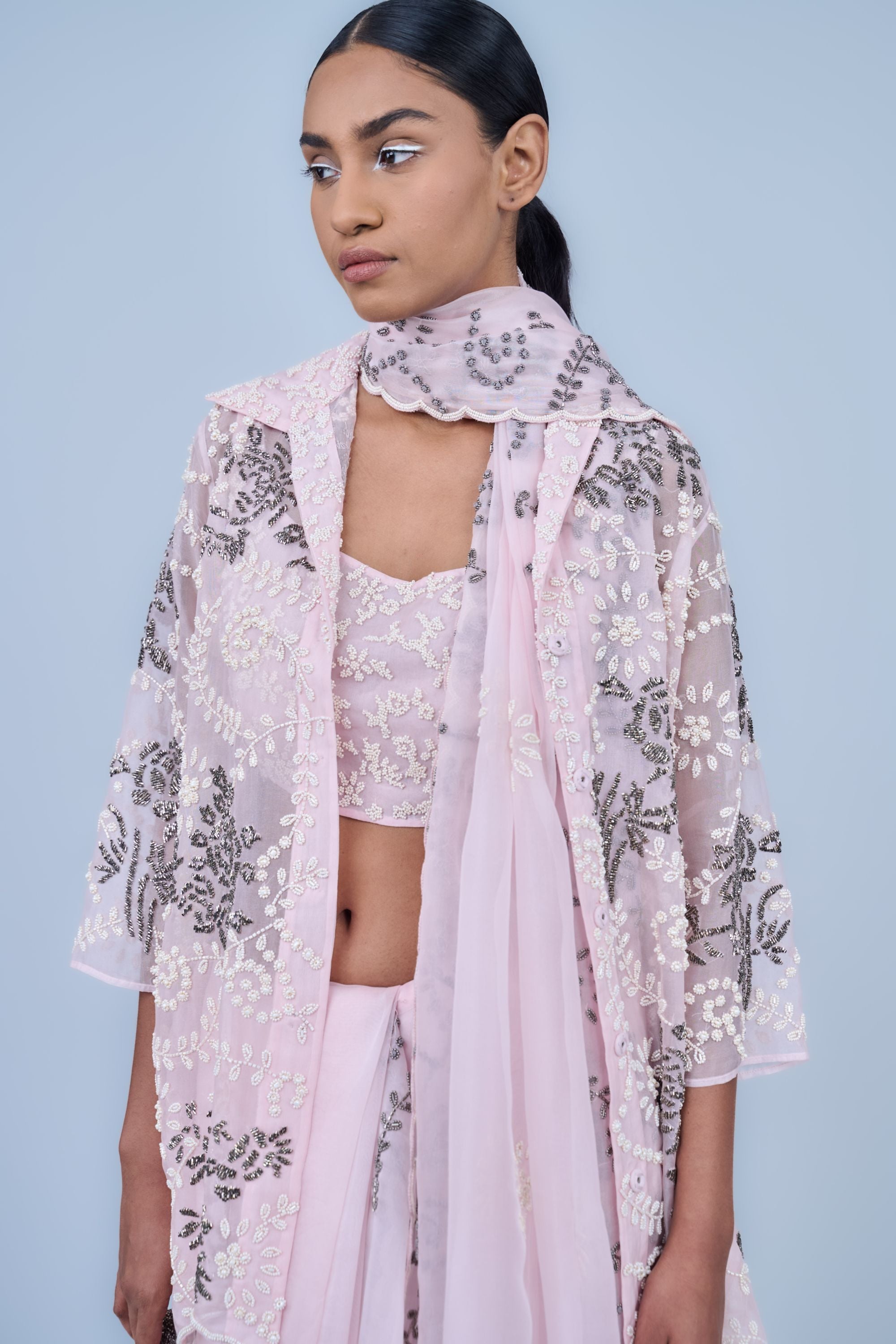 Powder Slv Ec Silk Organza Sari