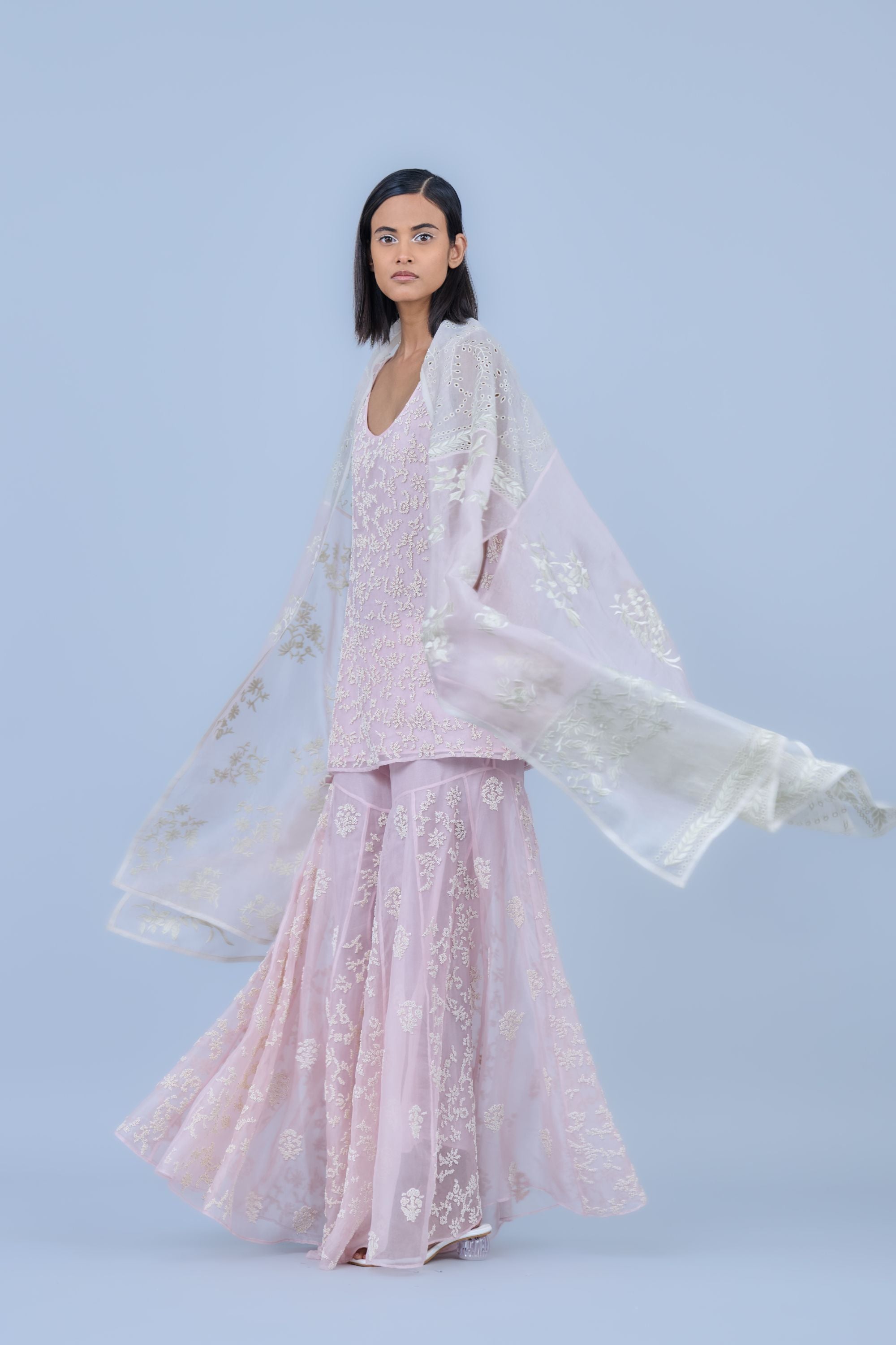 Powder Ec Silk Organza Sharara