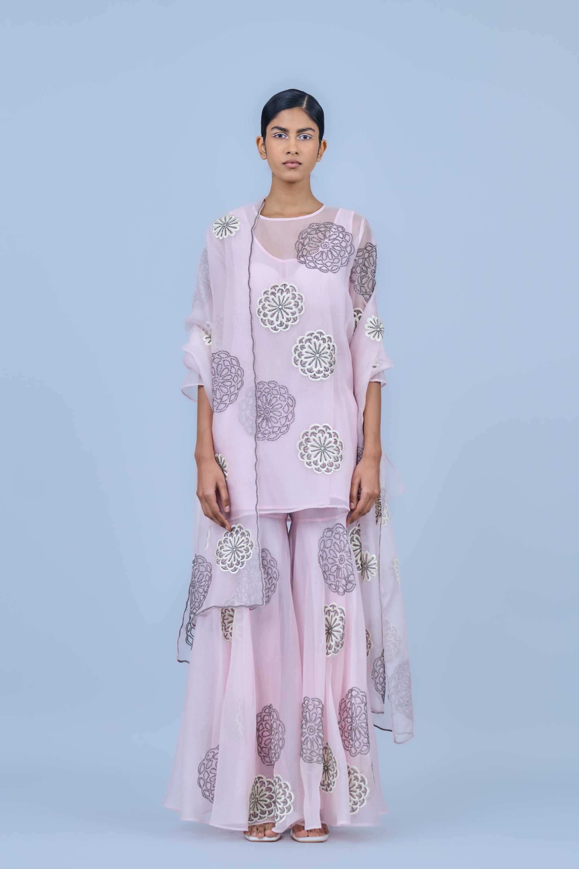 Powder Ec Slv Silk Organza Sharara
