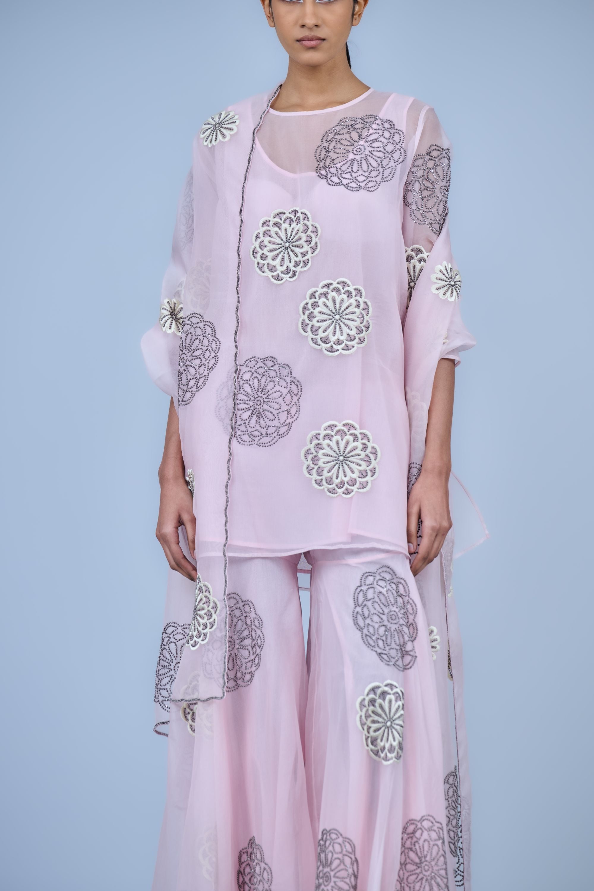 Powder Ec Slv Silk Organza Sharara