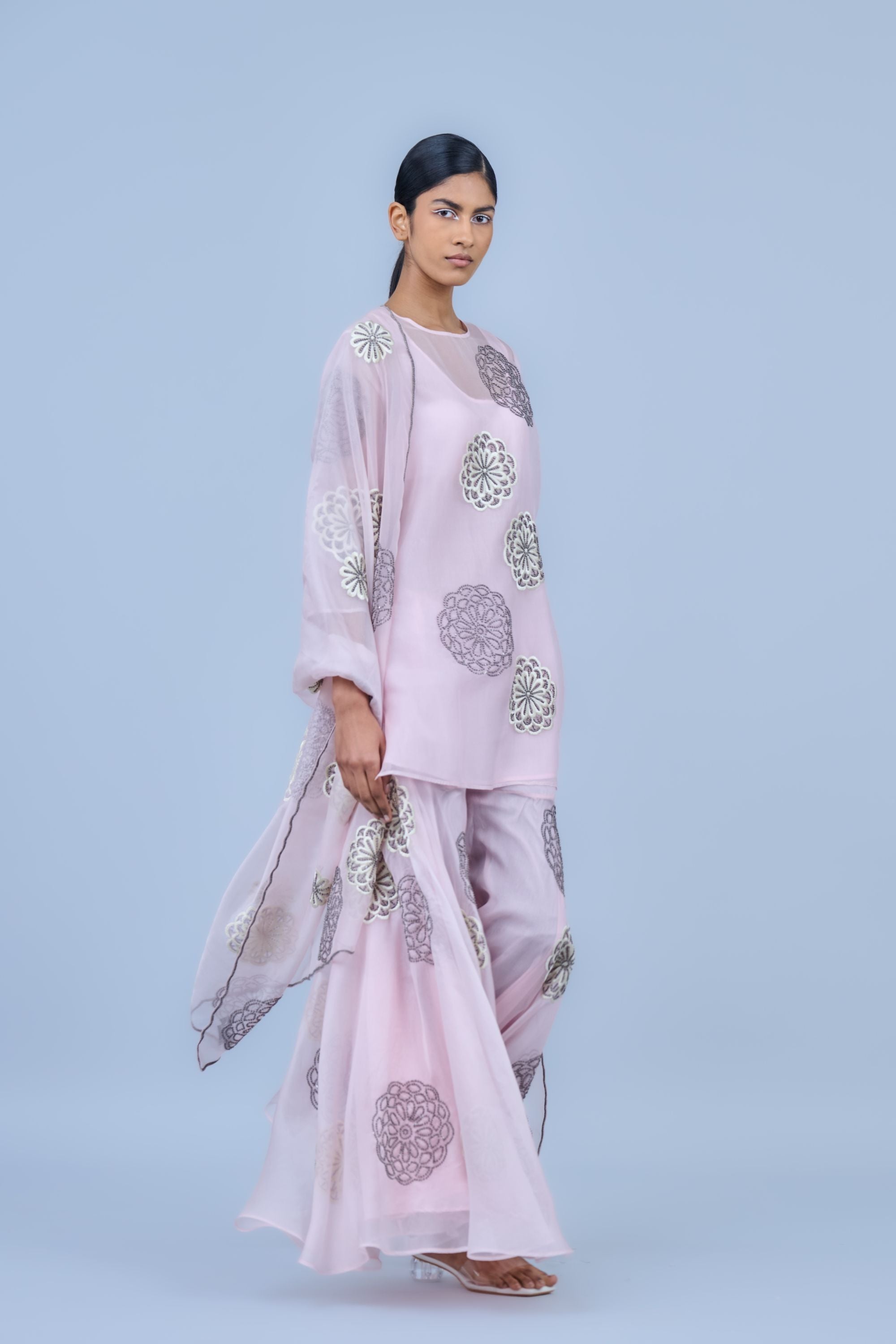 Powder Ec Slv Silk Organza Sharara
