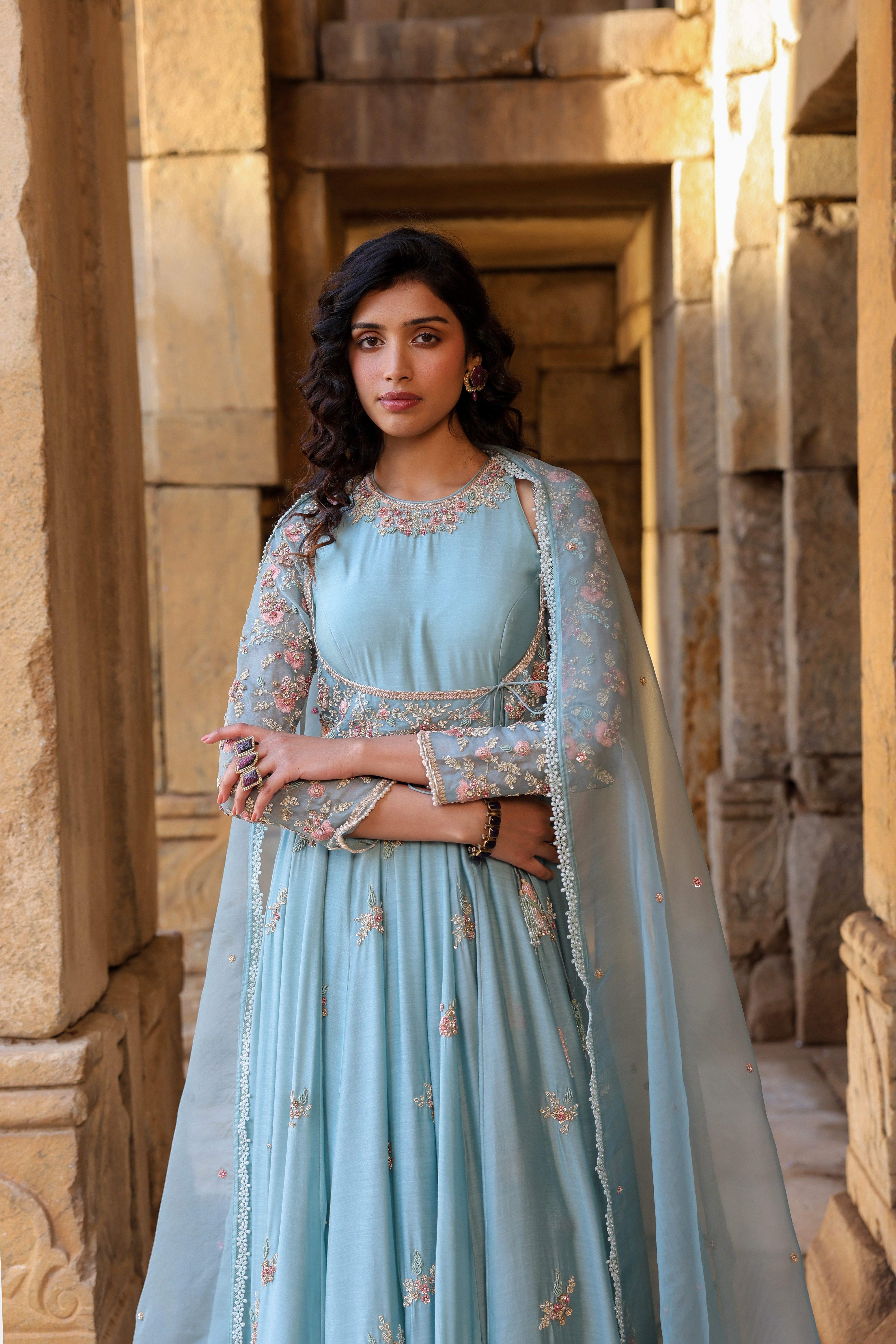 Vaayu Light Blue Heavy Koti Anarkali Set
