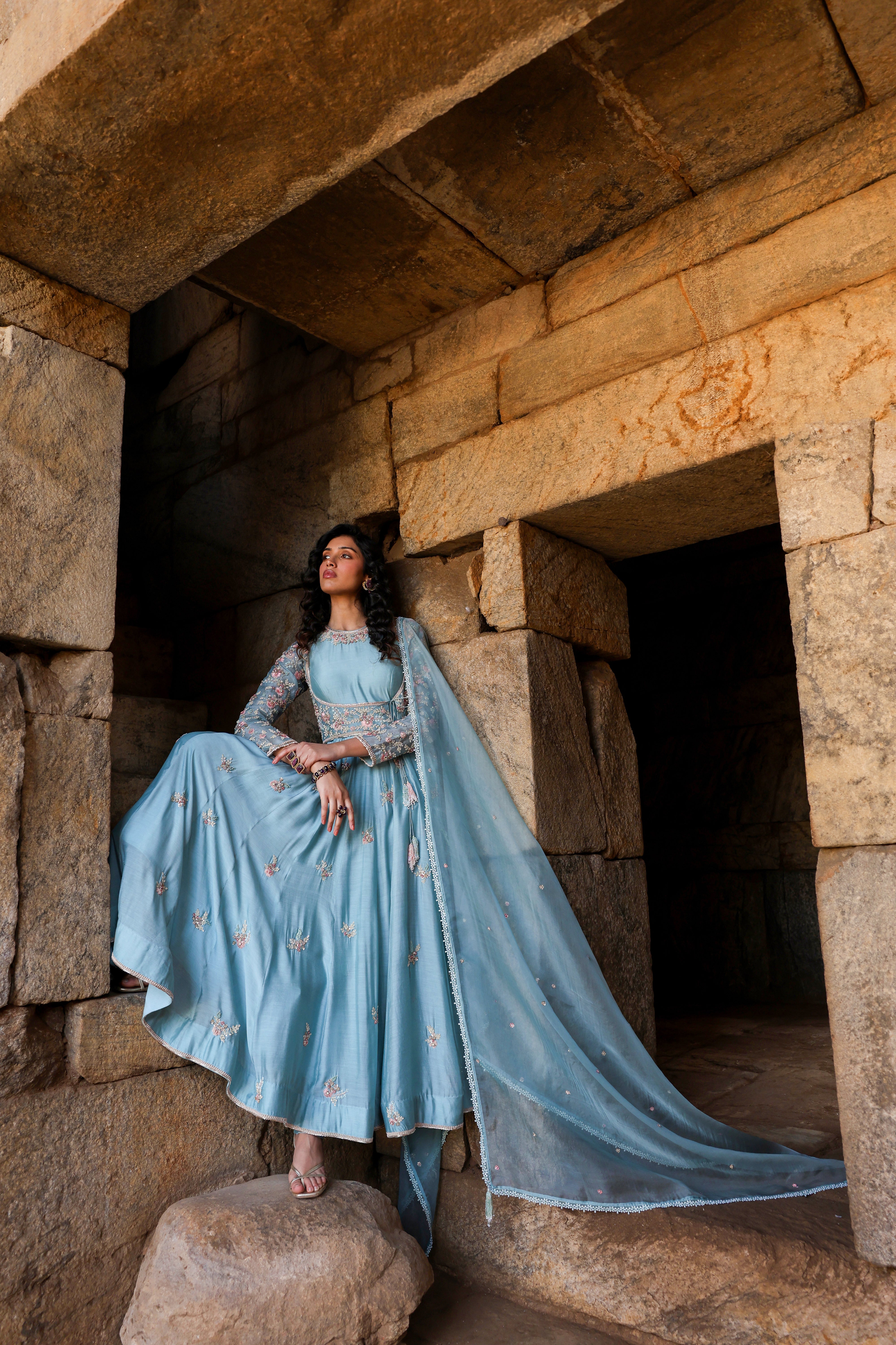 Vaayu Light Blue Heavy Koti Anarkali Set