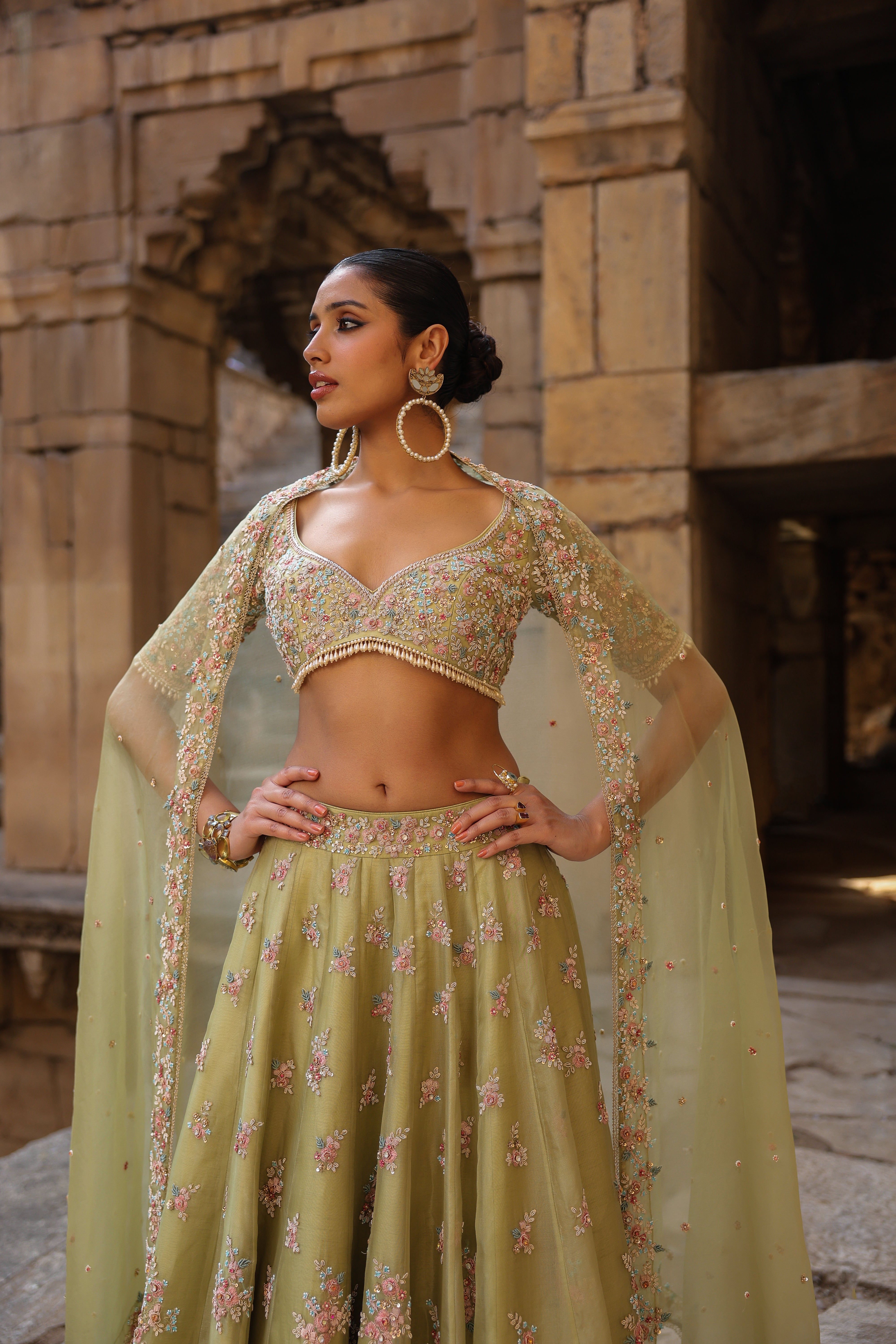 Vaayu Green Multicolor Phool Lehenga Set