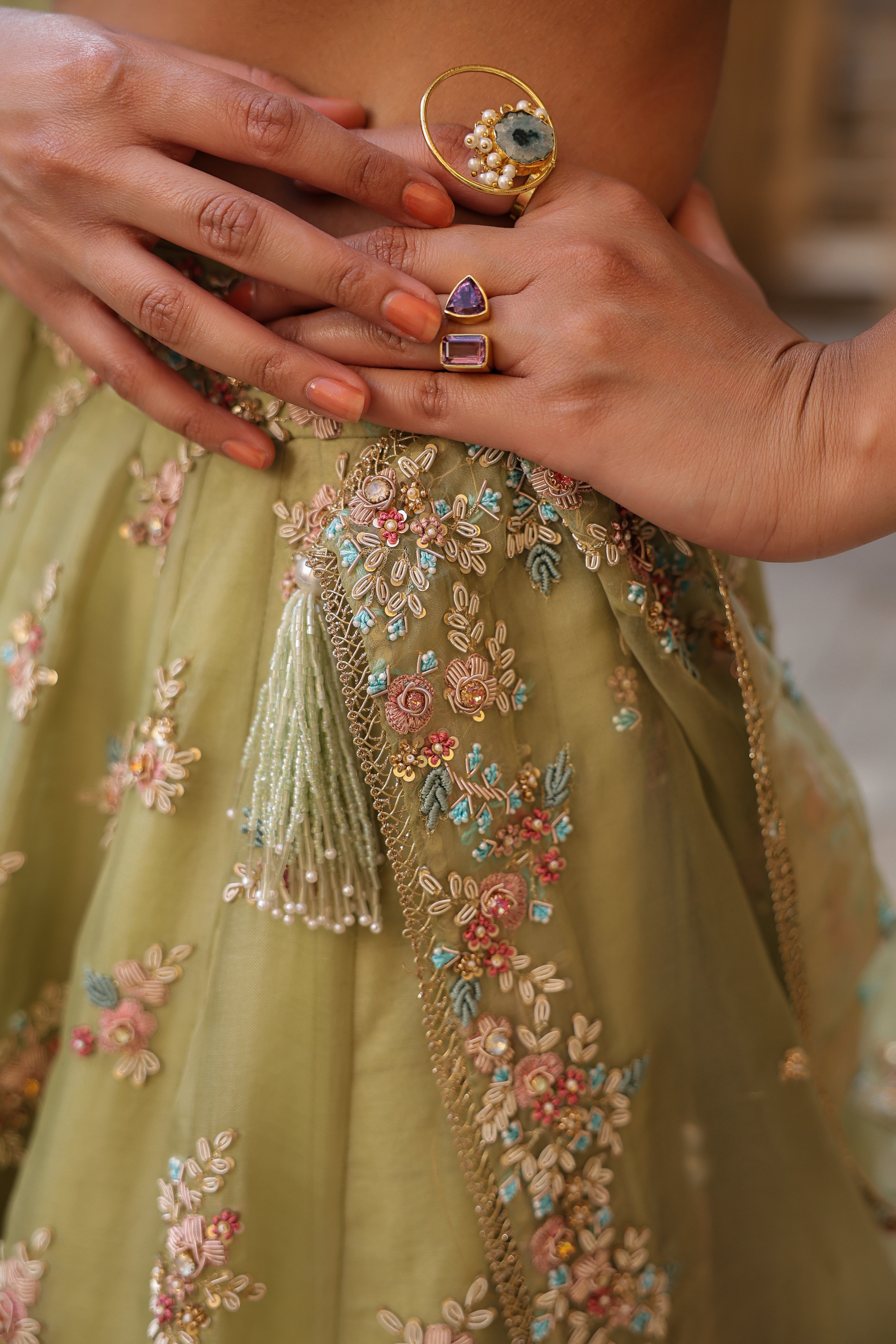 Vaayu Green Multicolor Phool Lehenga Set