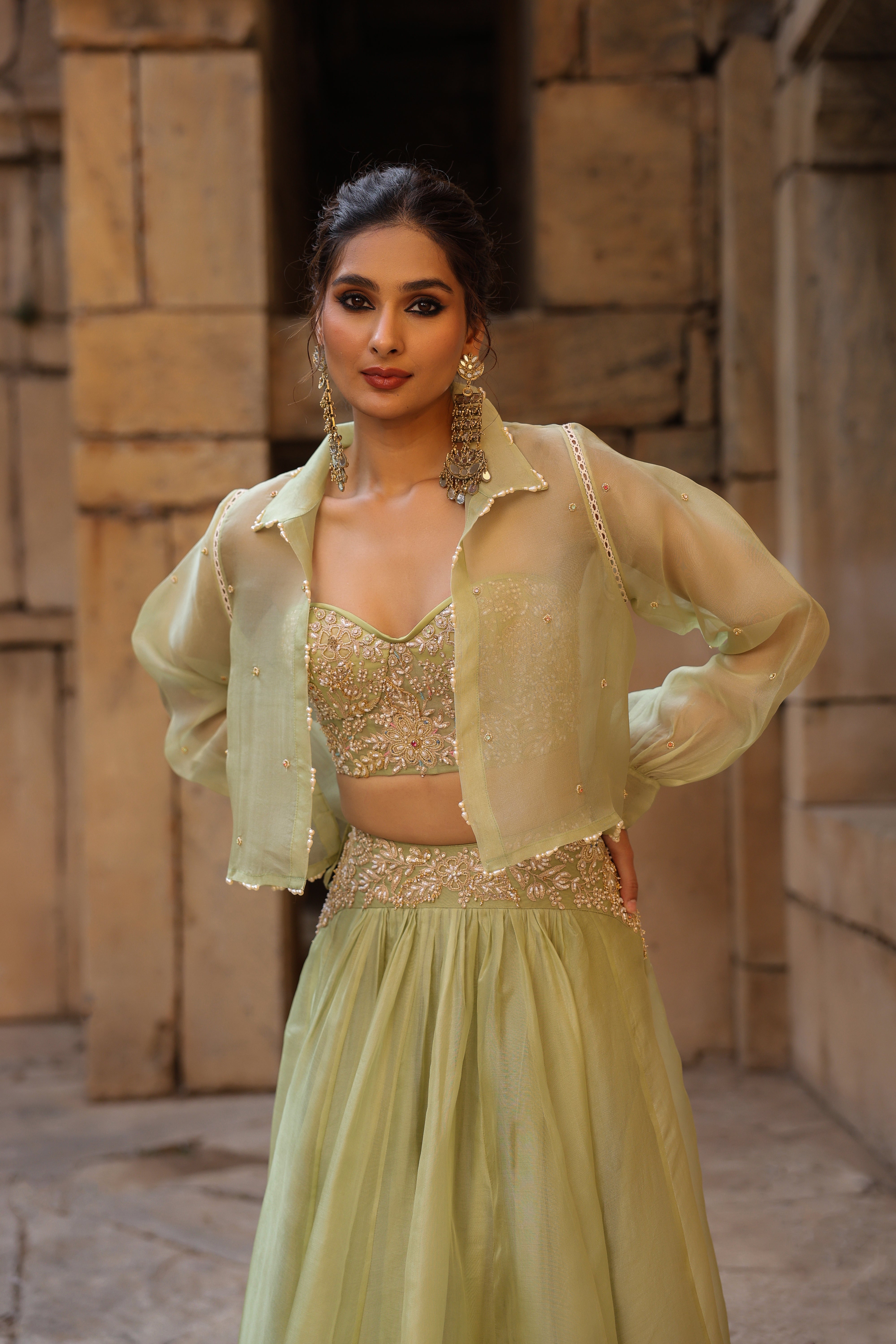 Vaayu Green Jacket Lehenga Set