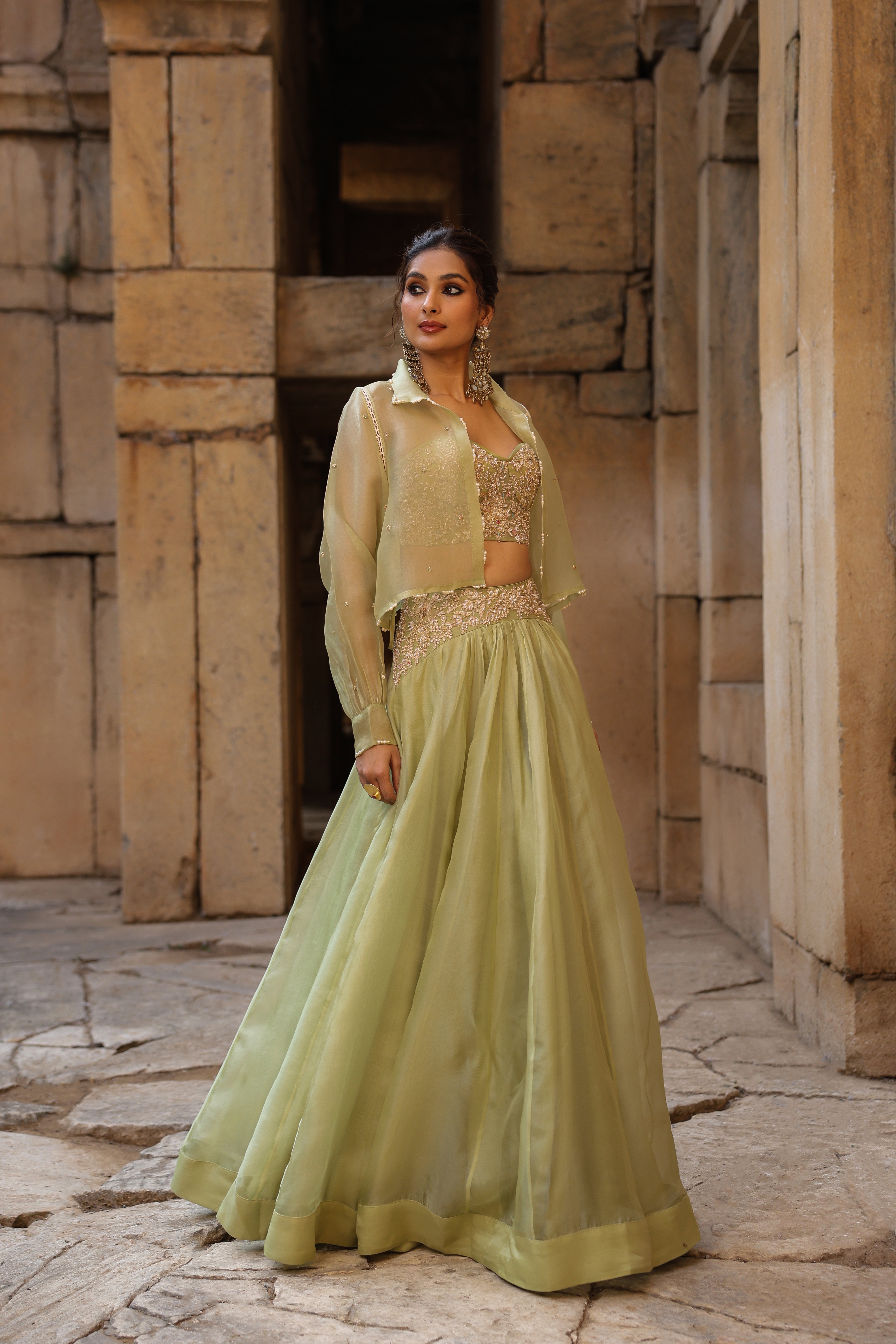 Vaayu Green Jacket Lehenga Set