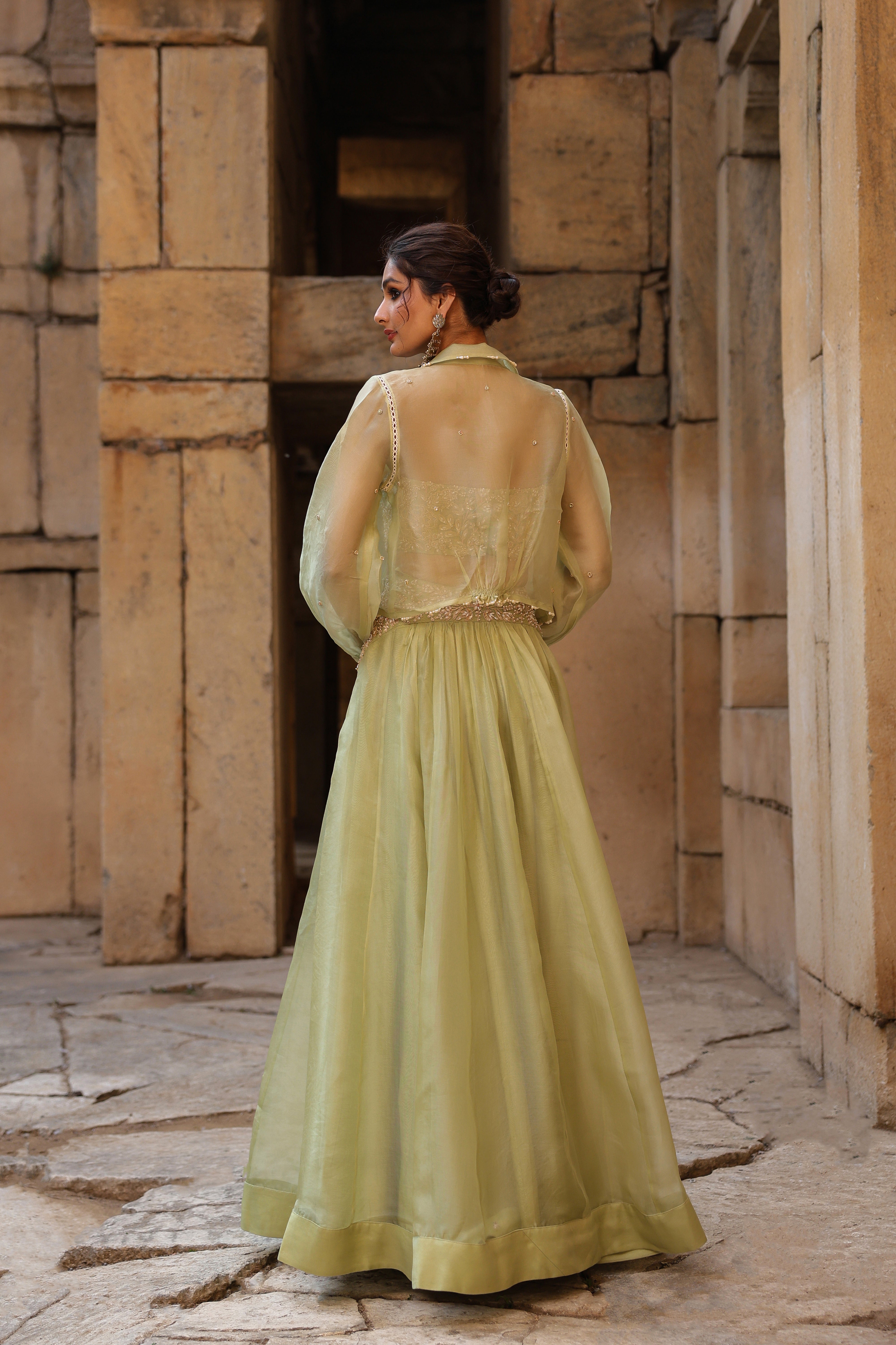 Vaayu Green Jacket Lehenga Set