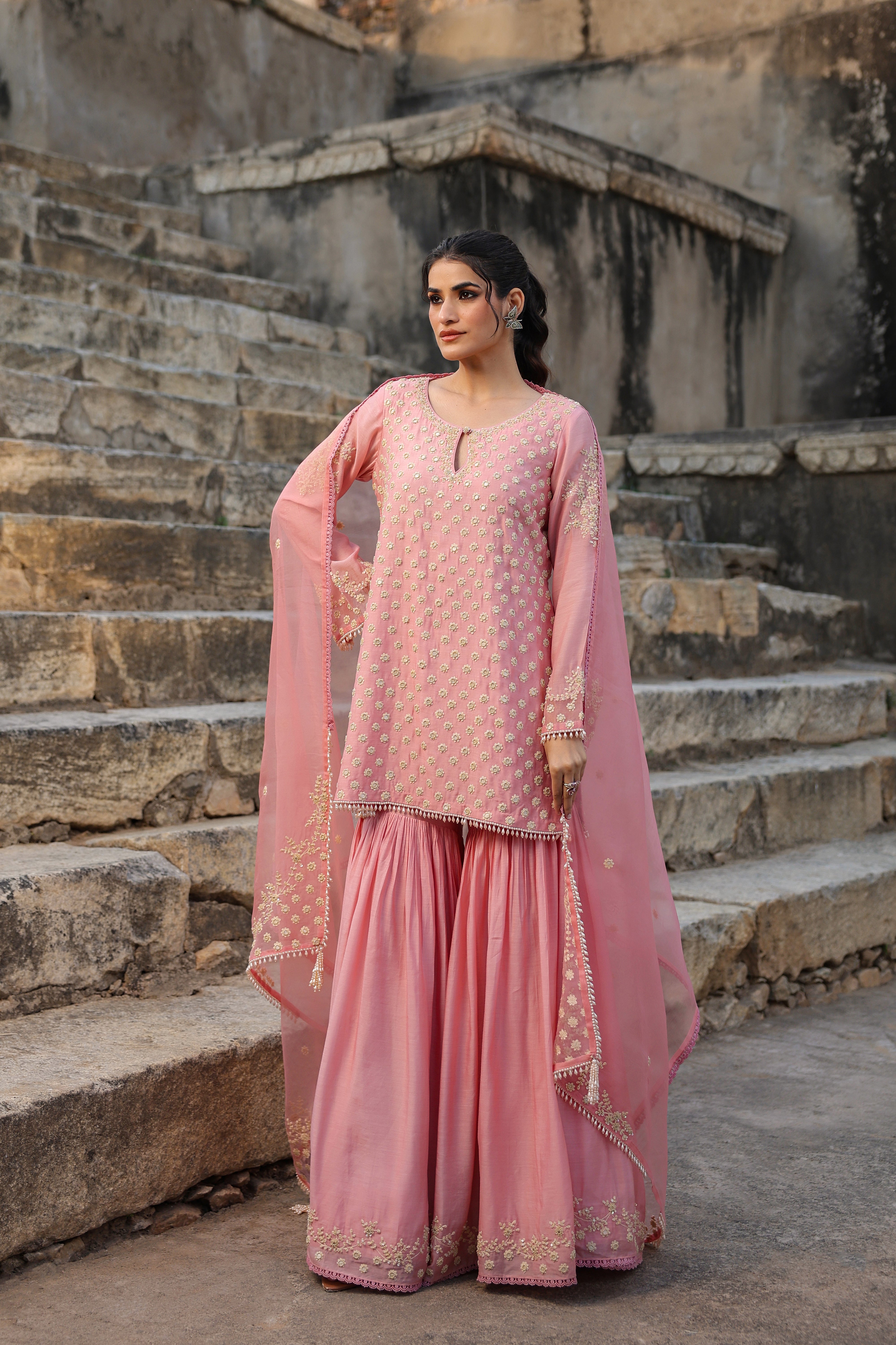 Vaayu Pink Buti Sharara Set
