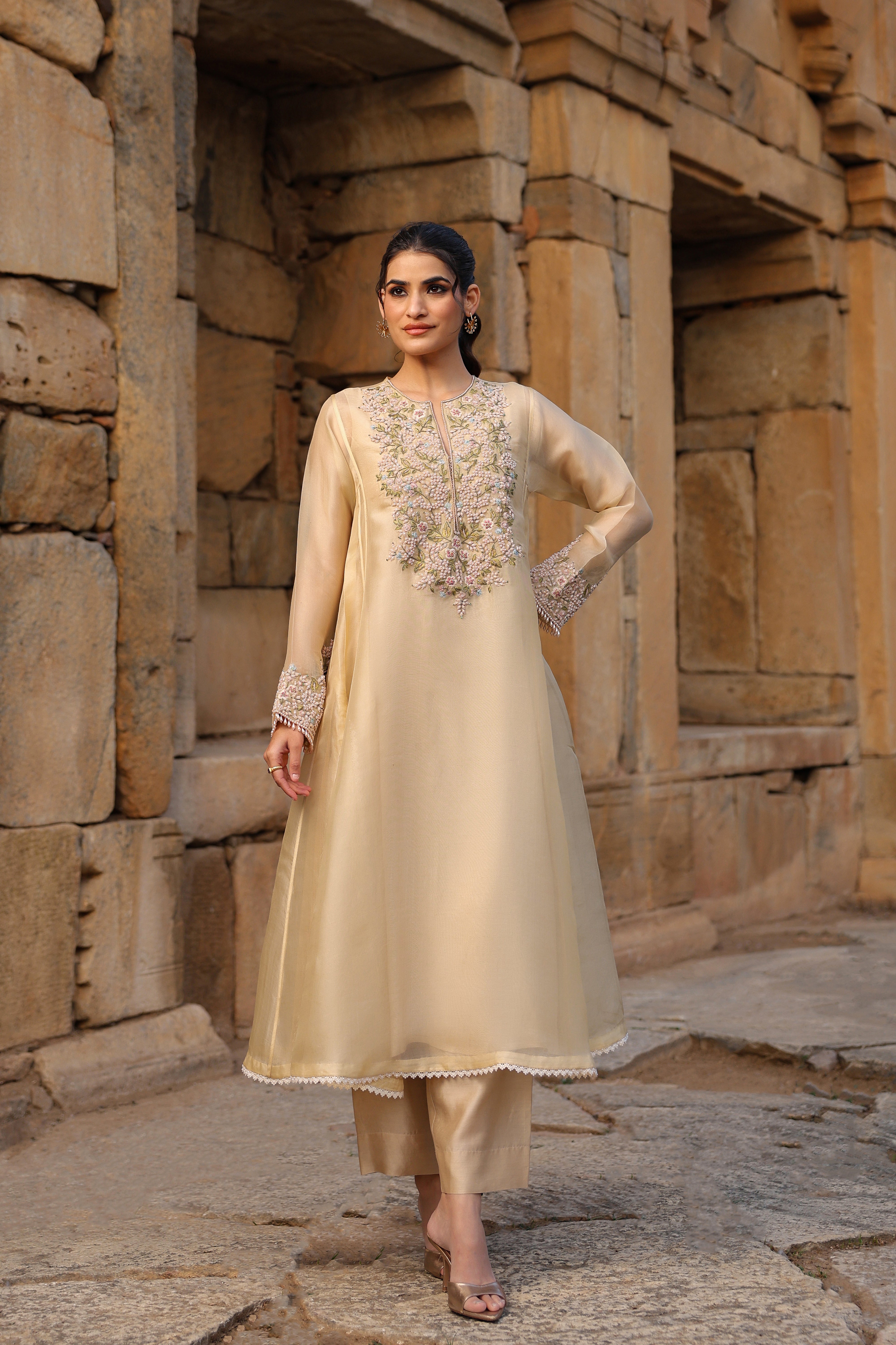 Vaayu Beige Pheran Kurta Set