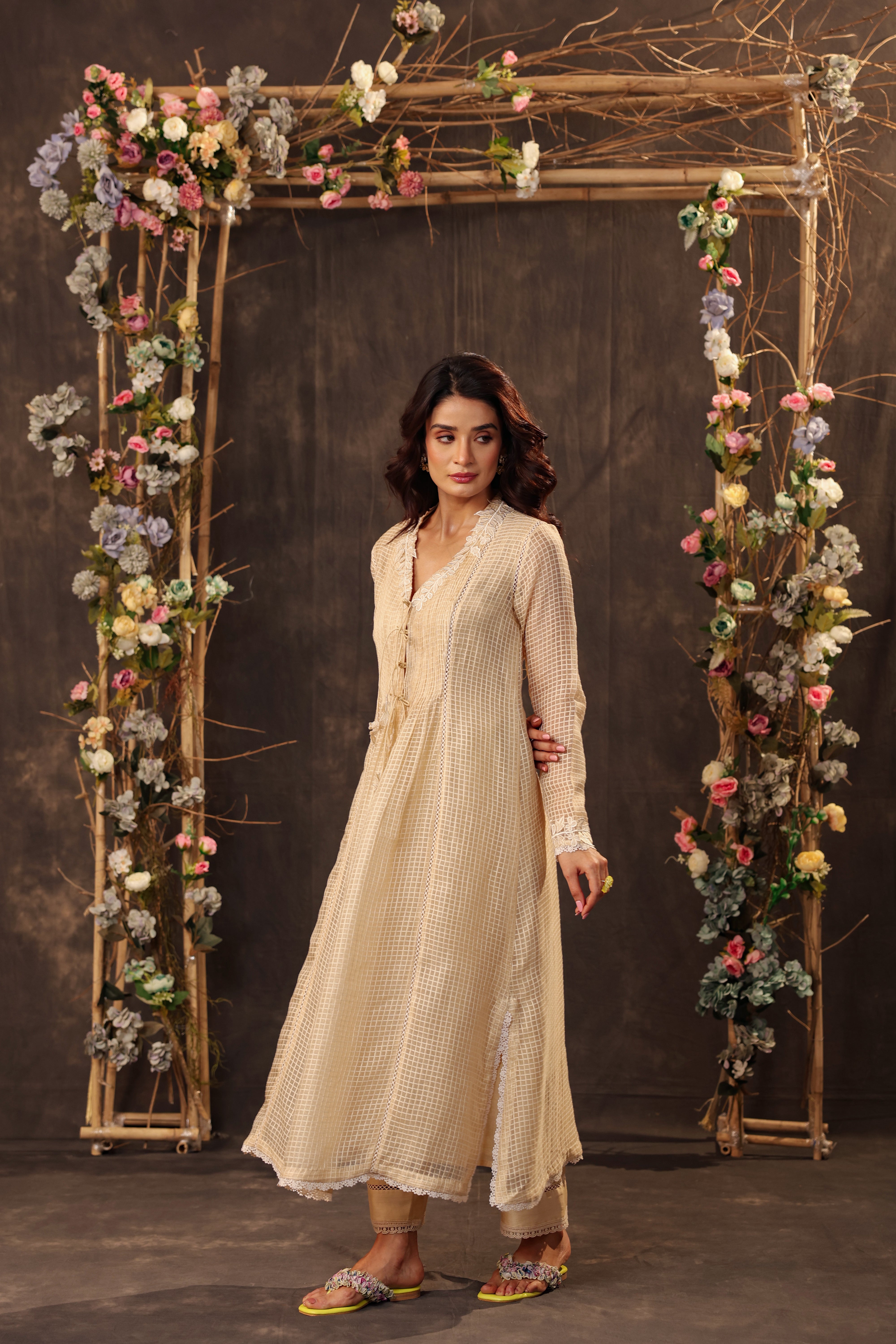 Vaayu Beige Tie-up Kurta Set