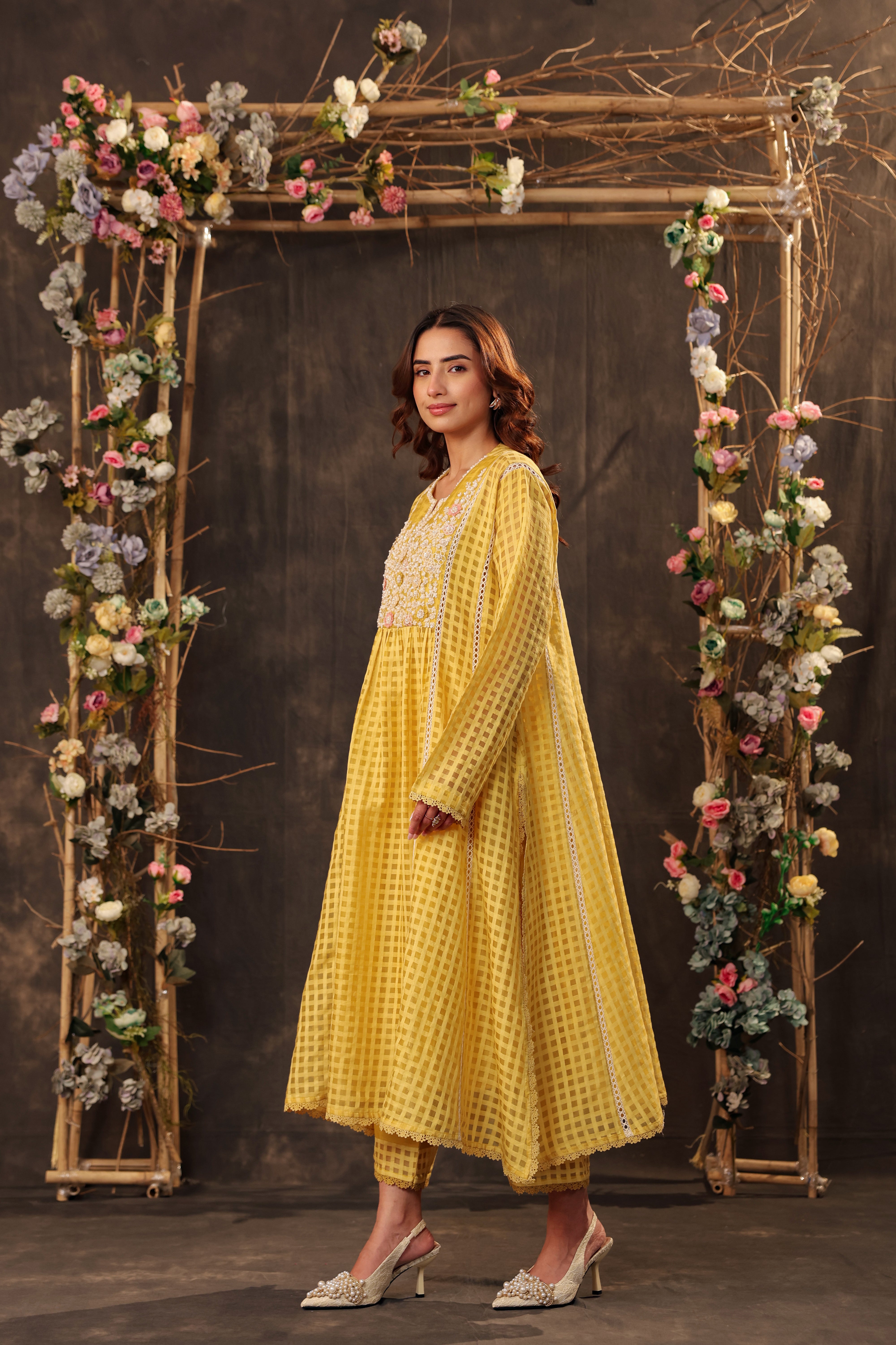 Vaayu Yellow Panelled Kalidar Set