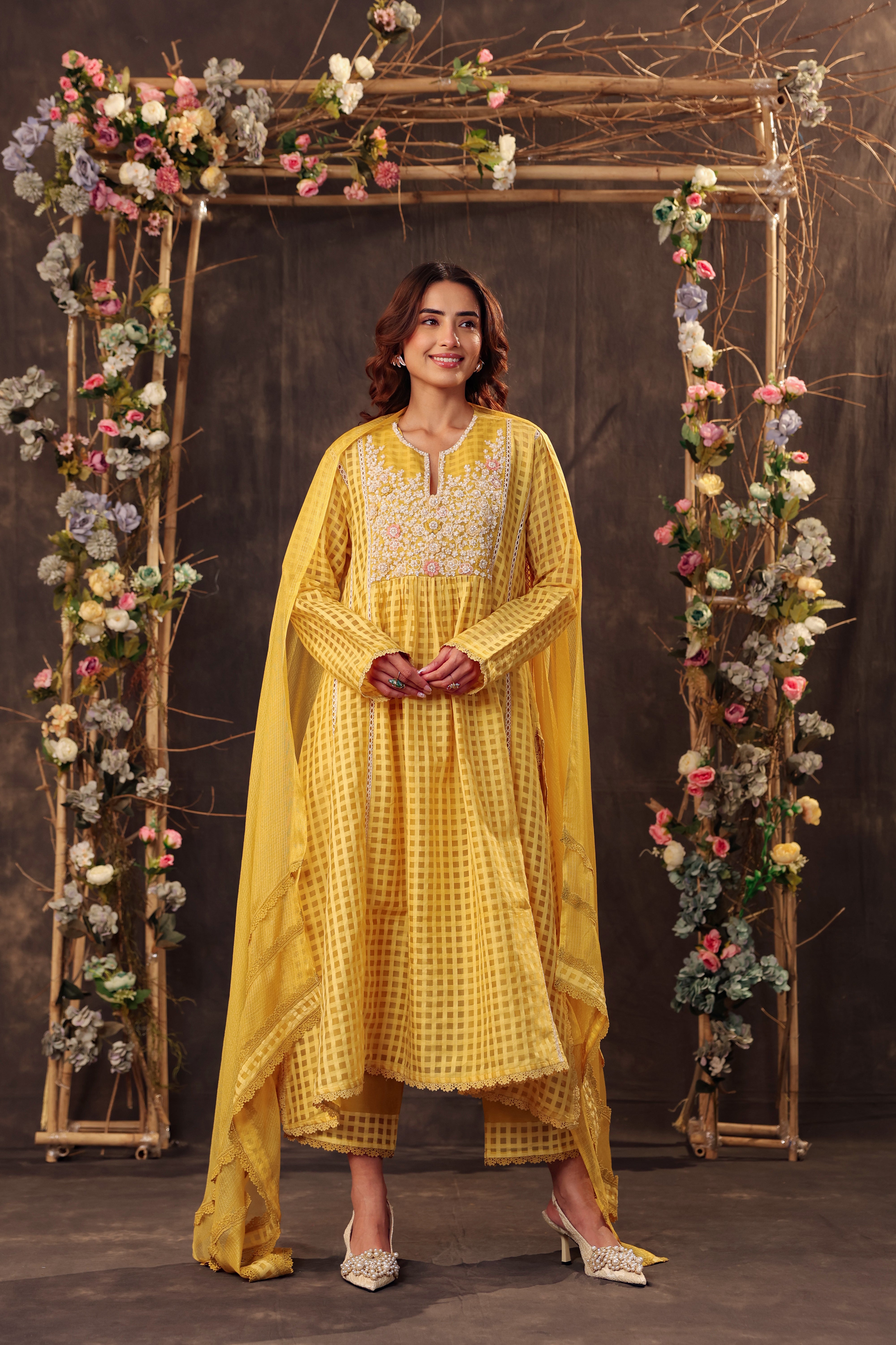 Vaayu Yellow Panelled Kalidar Set