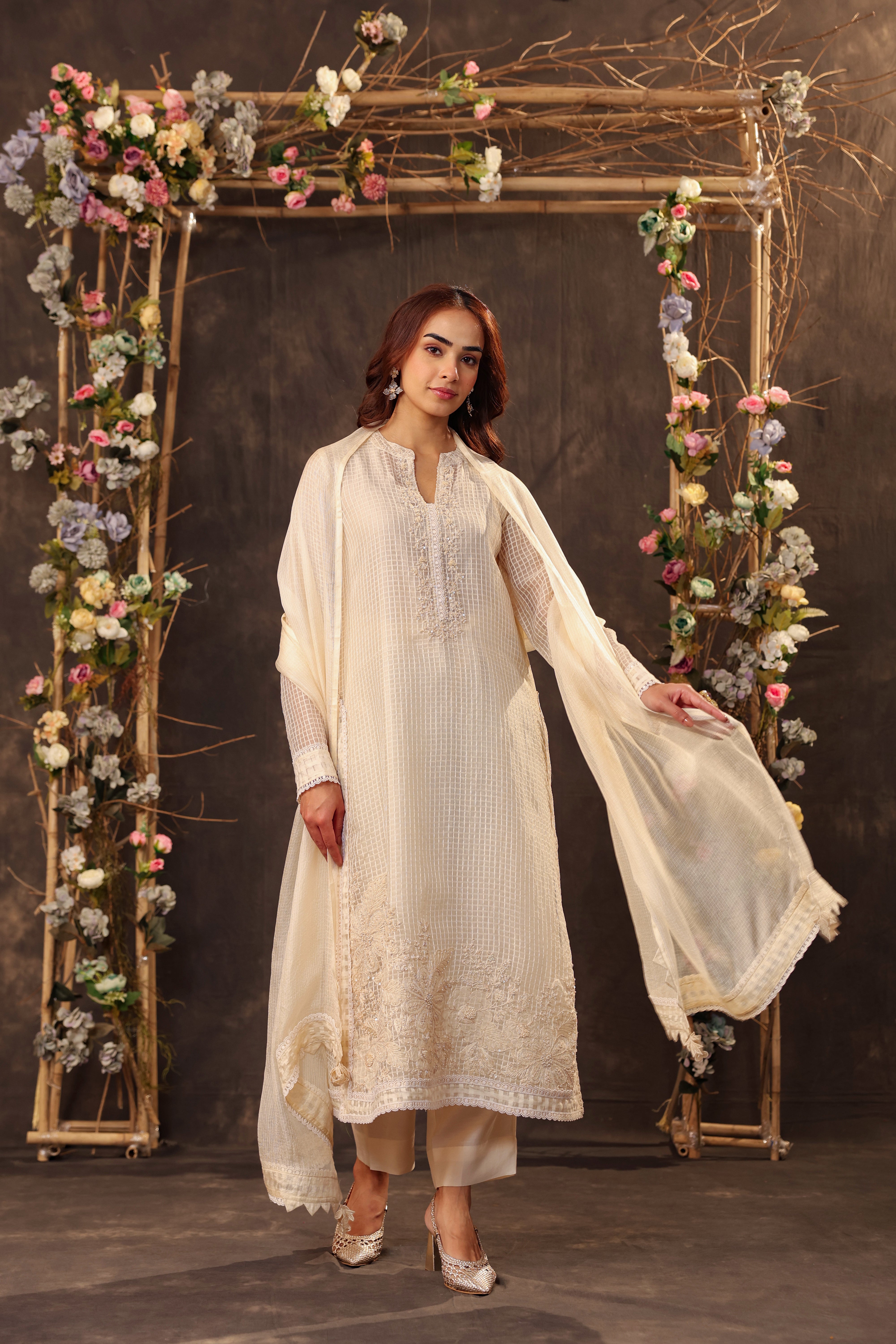 Vaayu Ivory Straight Long Kurta Set