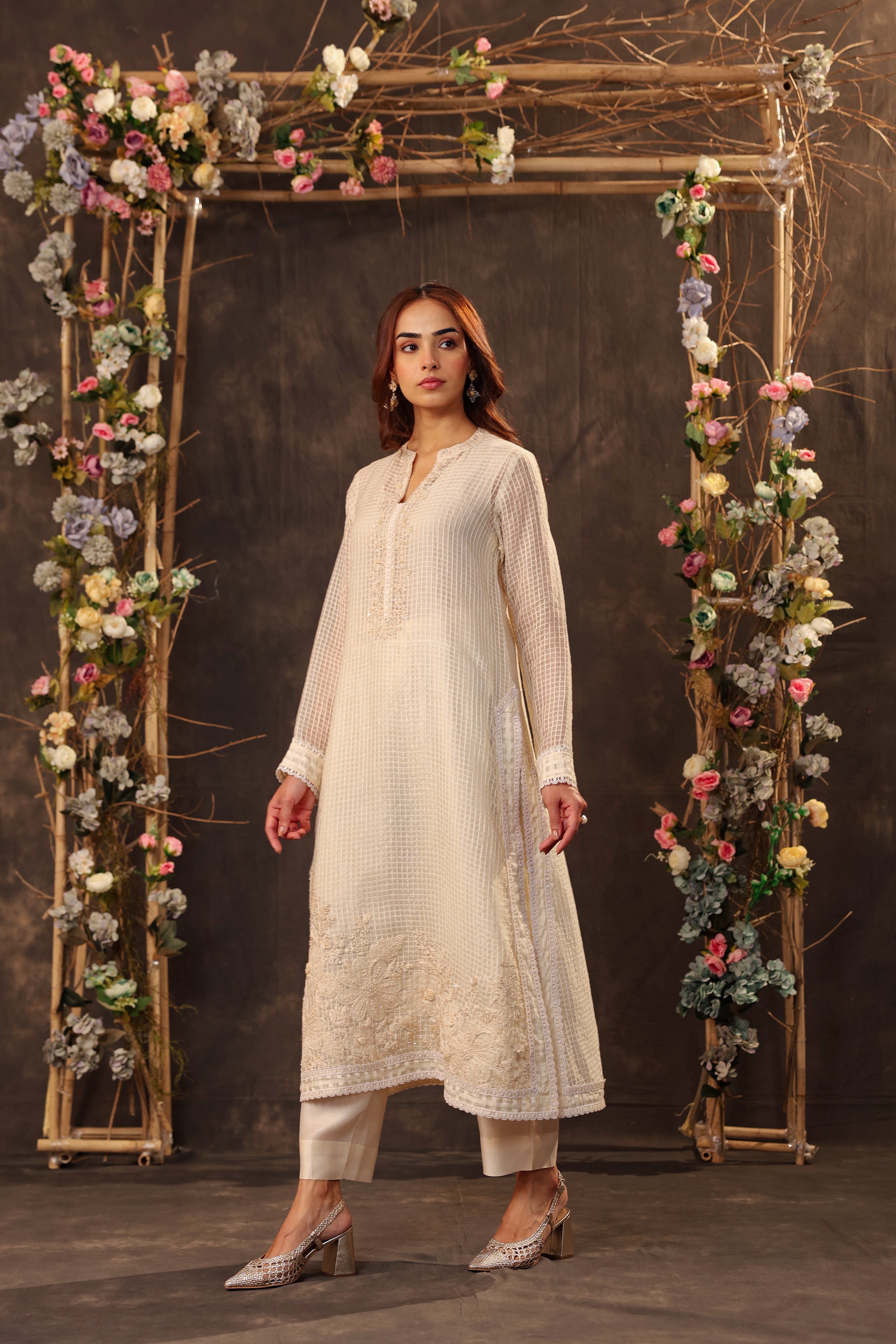 Vaayu Ivory Straight Long Kurta Set