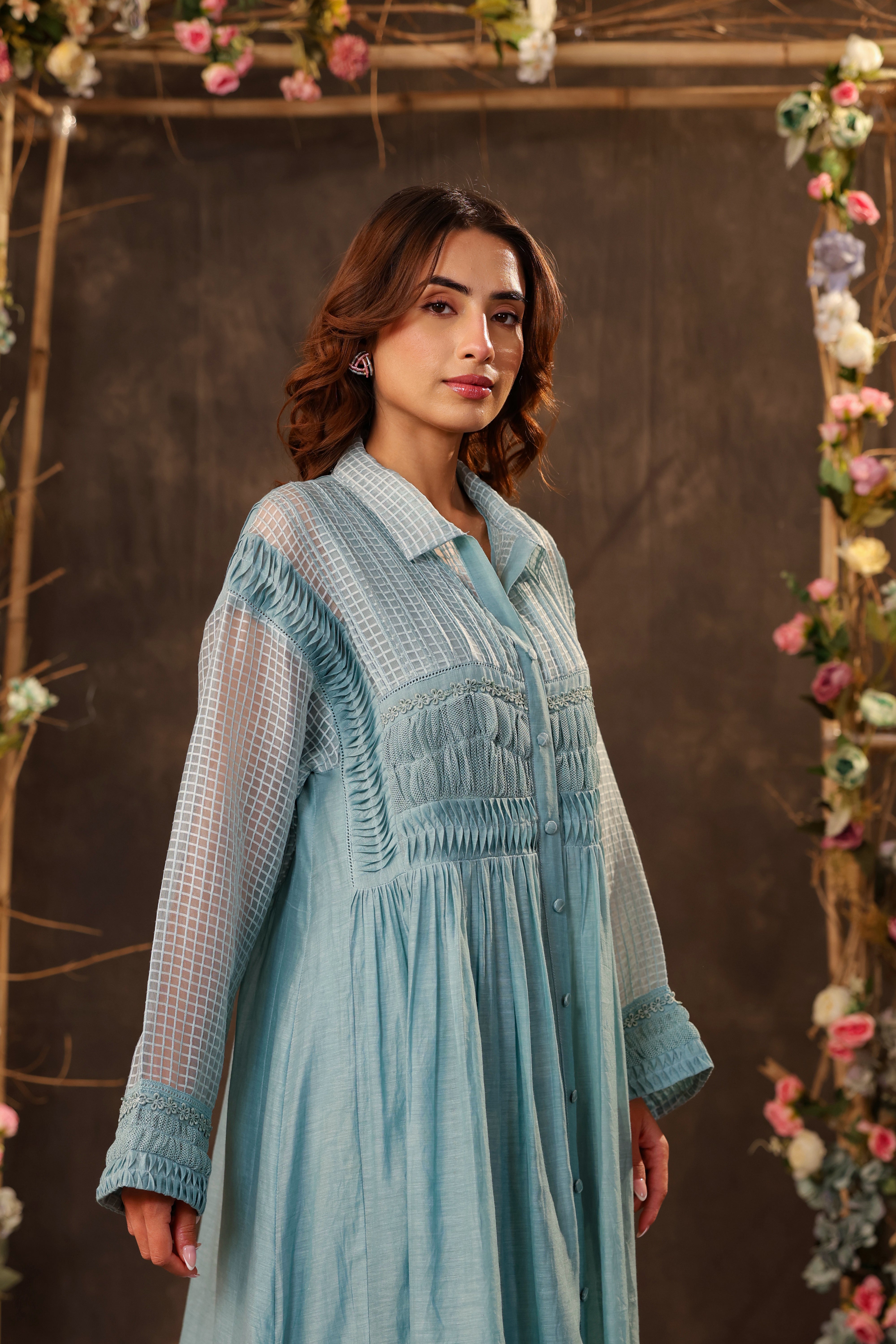 Vaayu Light Blue Pintuck Collar Kurta Set