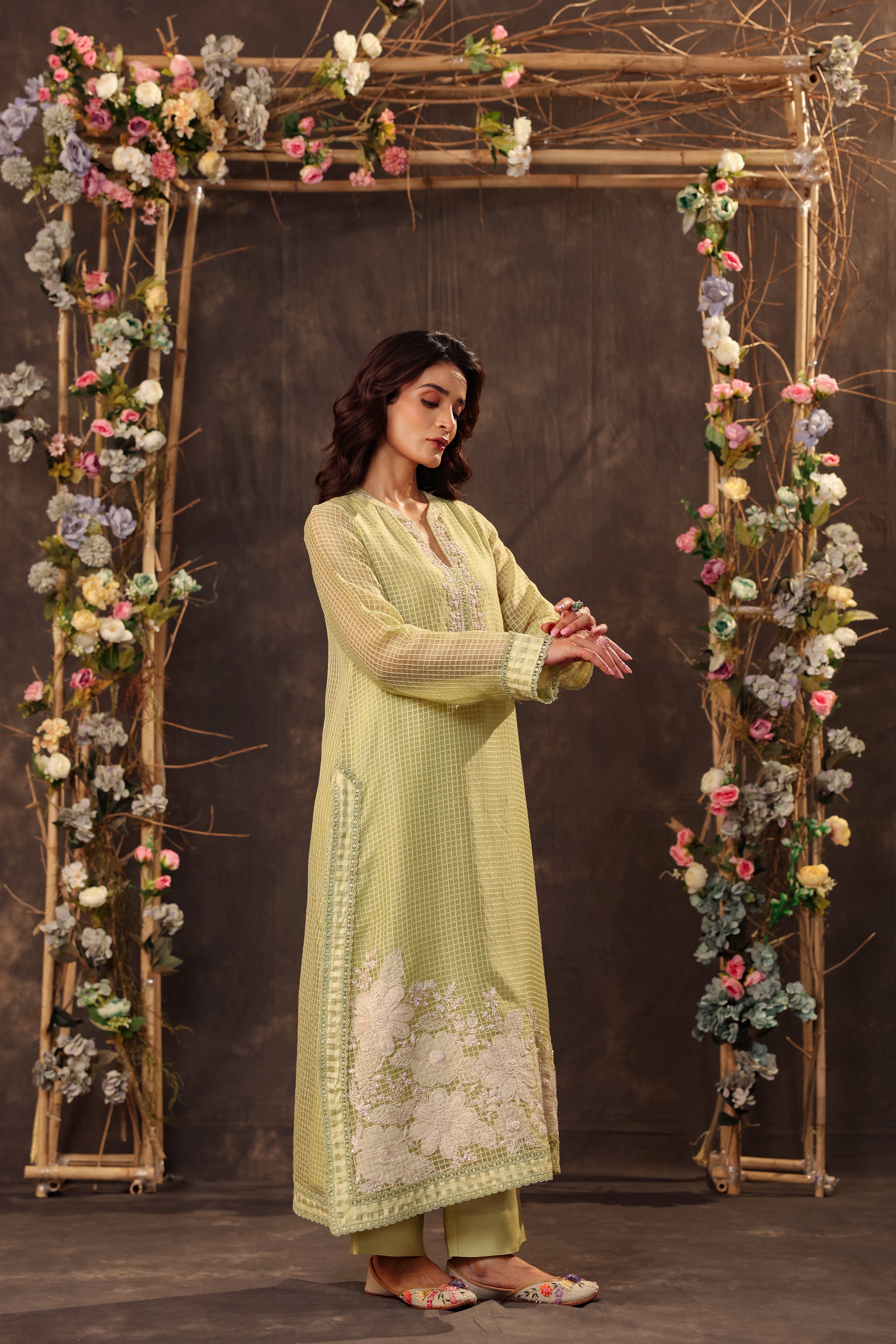 Vaayu Green Straight Long Kurta Set