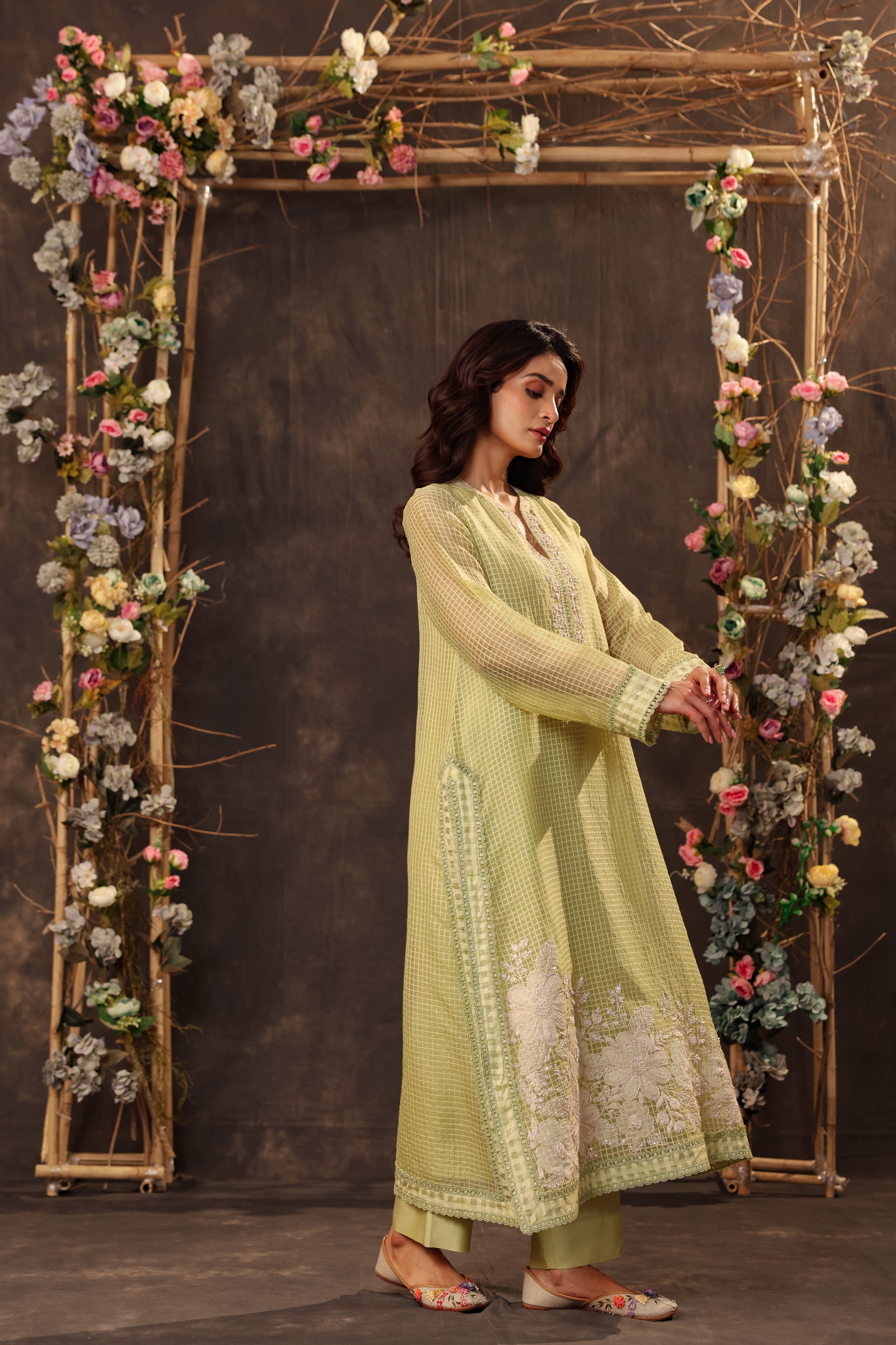 Vaayu Green Straight Long Kurta Set