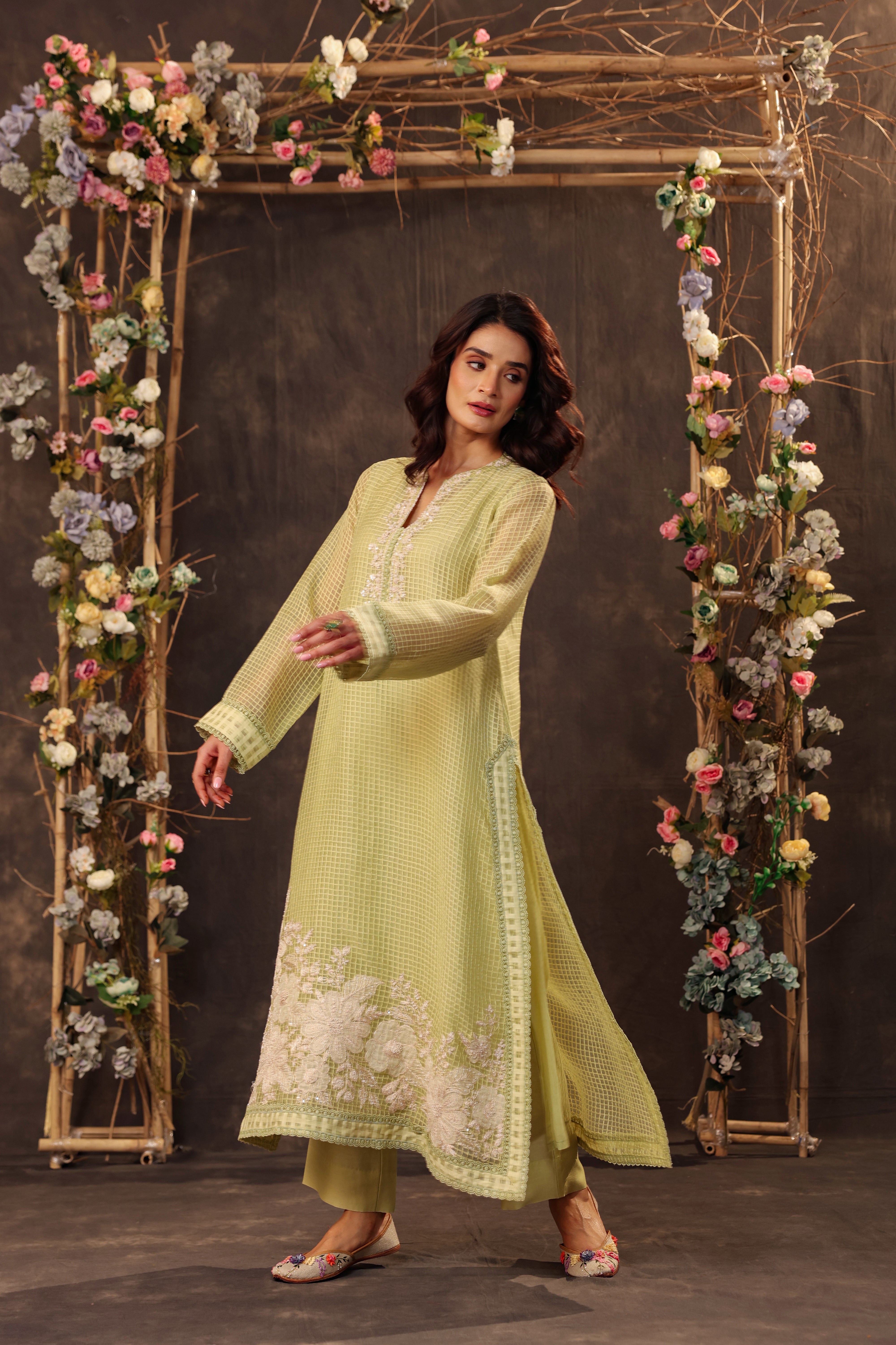 Vaayu Green Straight Long Kurta Set