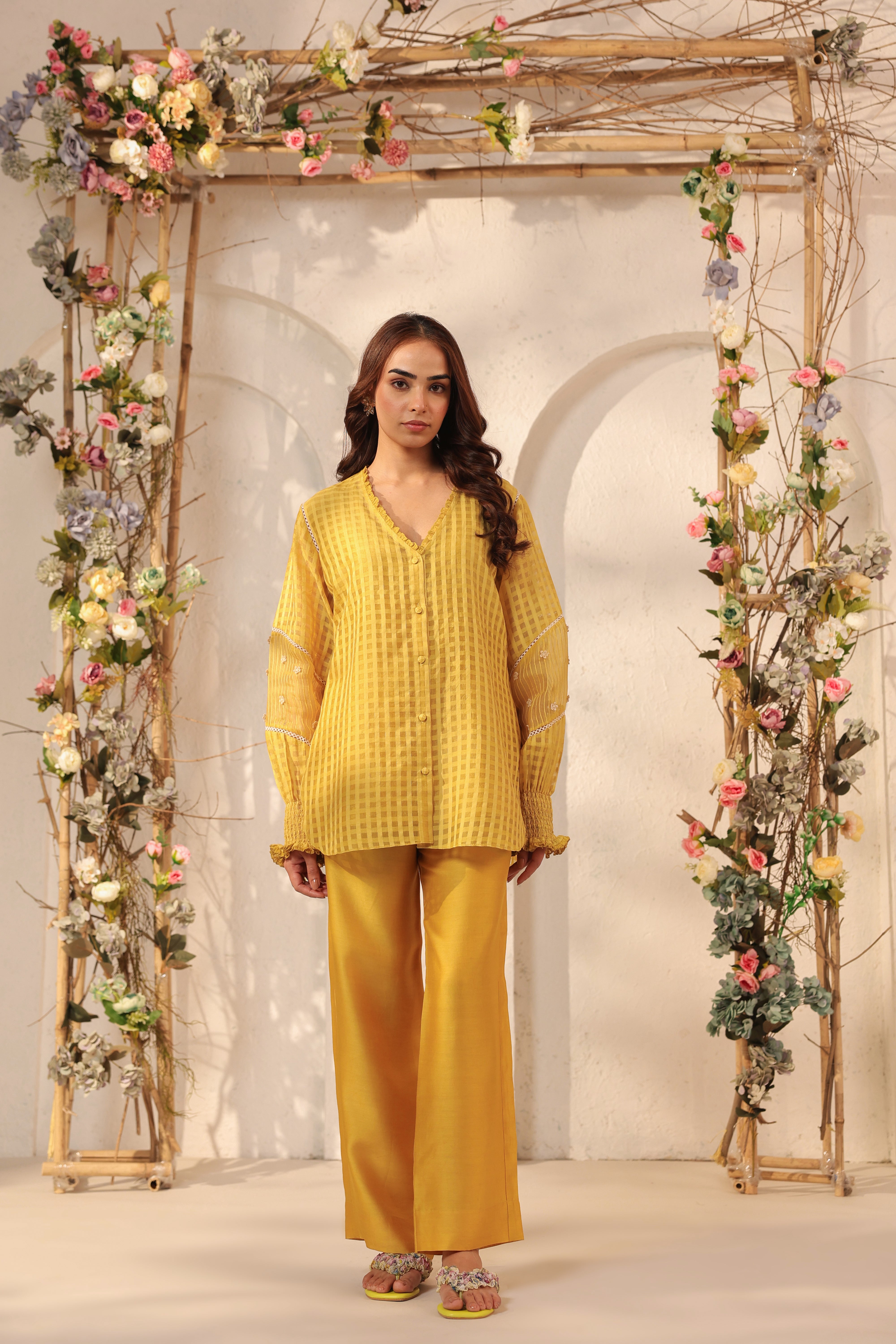 Vaayu Yellow V Neck Co ord Set