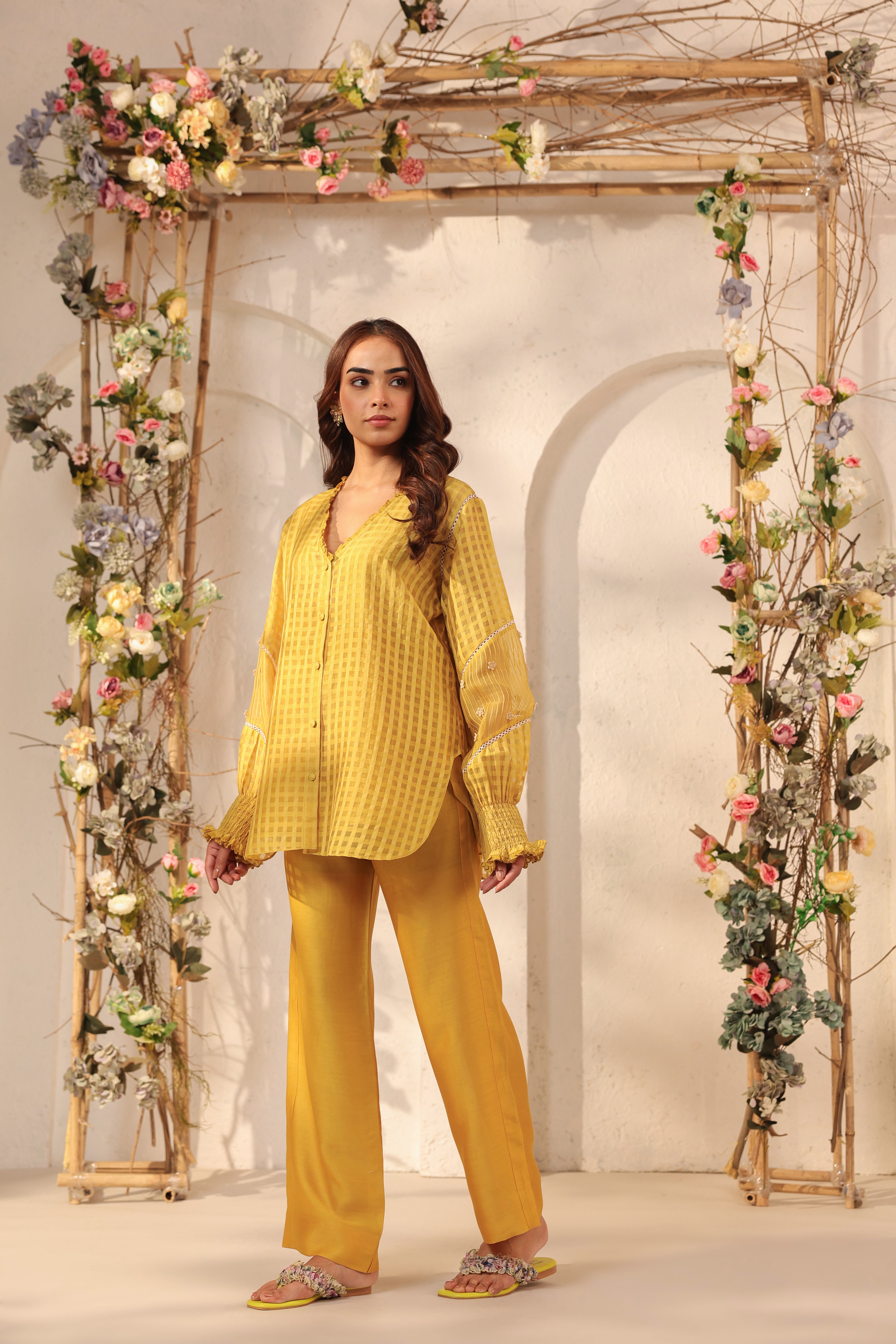 Vaayu Yellow V Neck Co ord Set