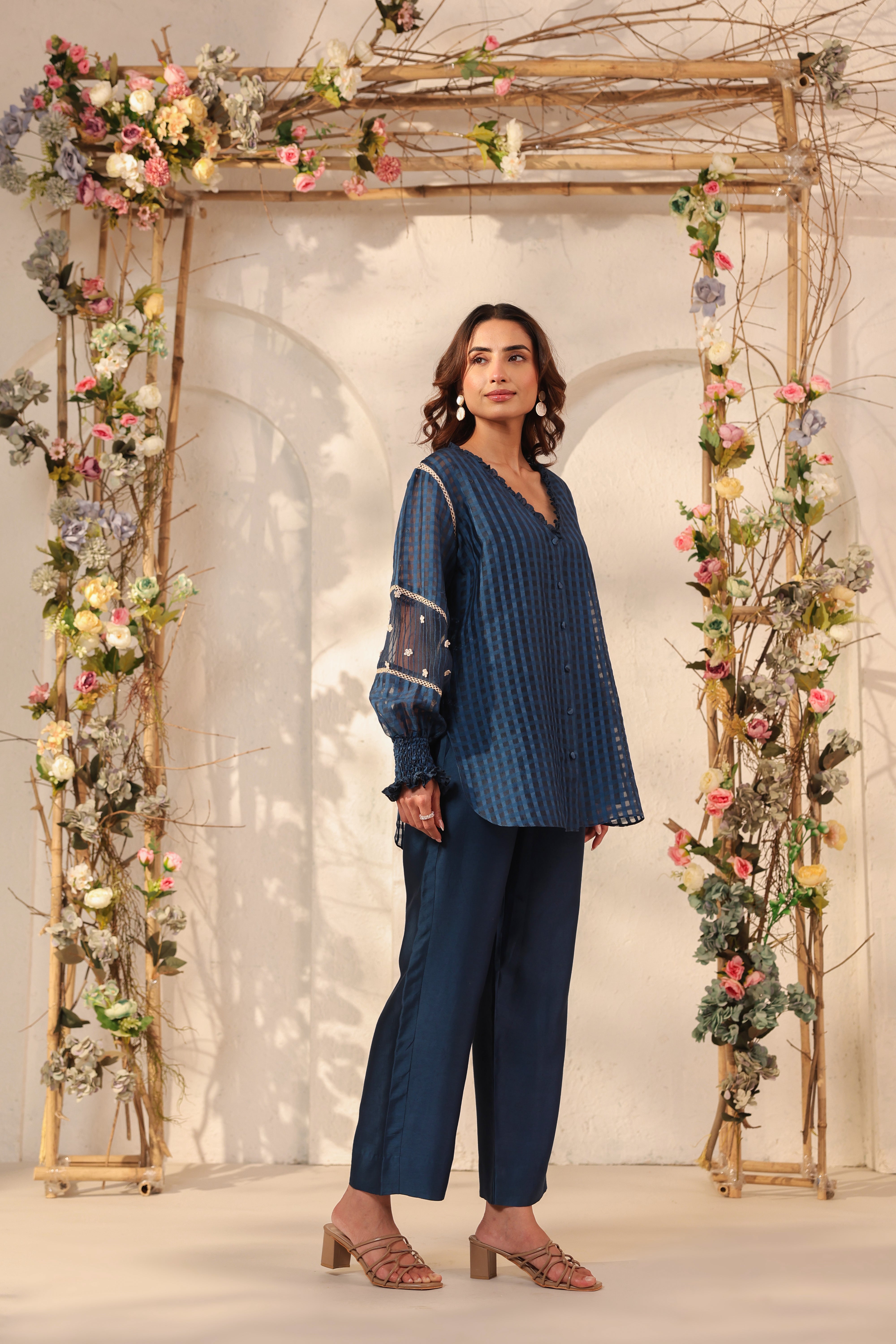 Vaayu Dark Blue V Neck Co ord Set