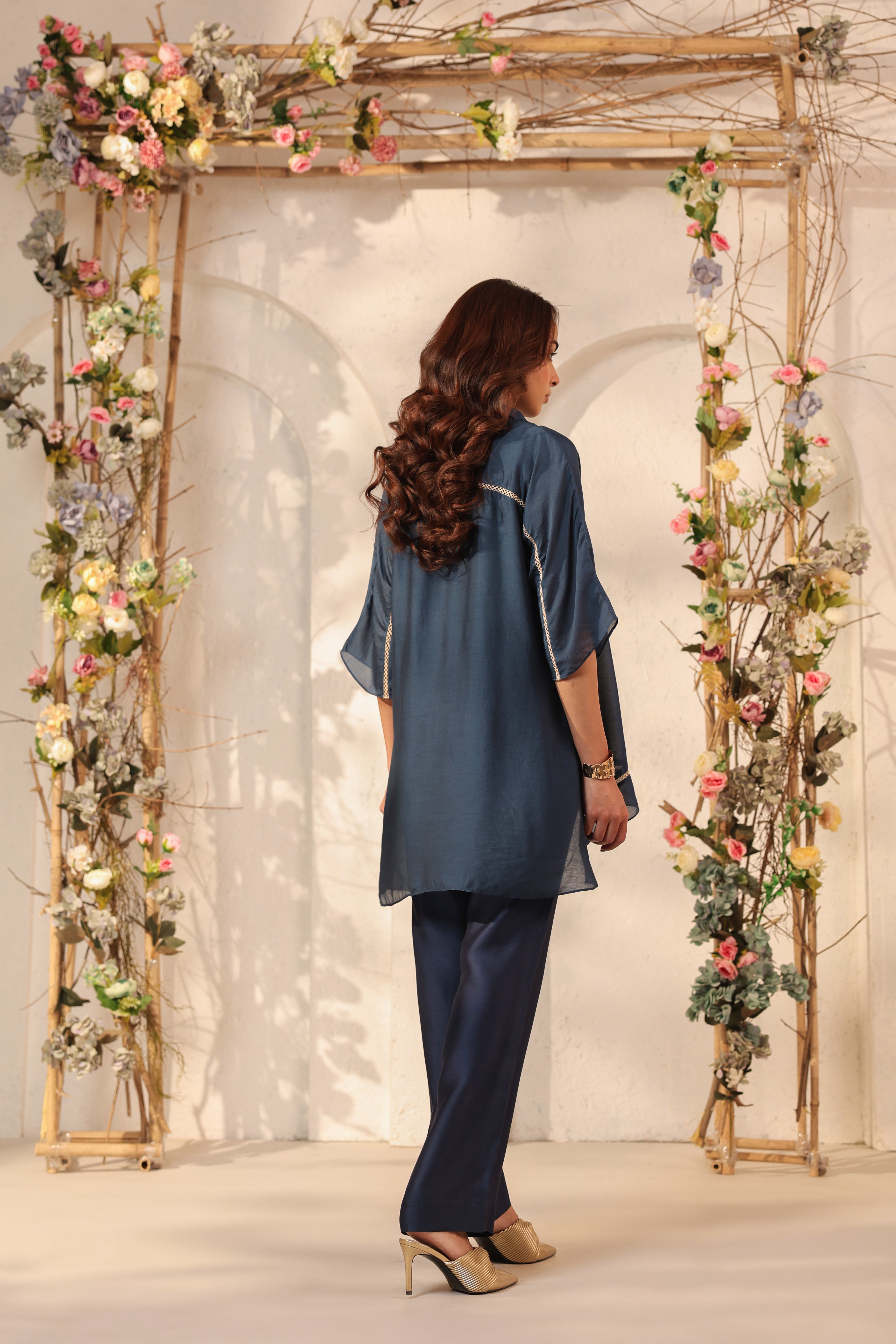 Vaayu Dark Blue Collar Co-ord Set