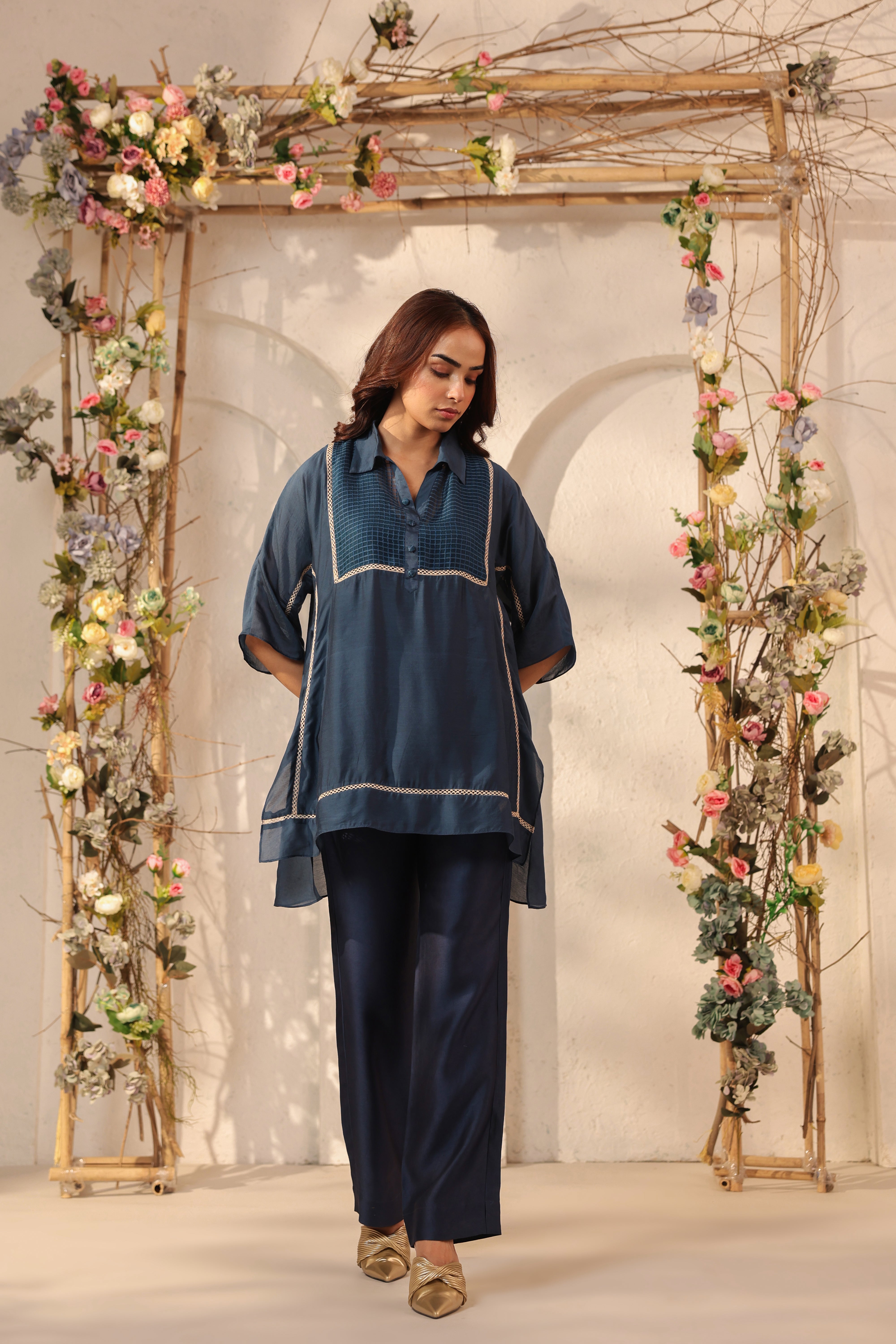Vaayu Dark Blue Collar Co-ord Set