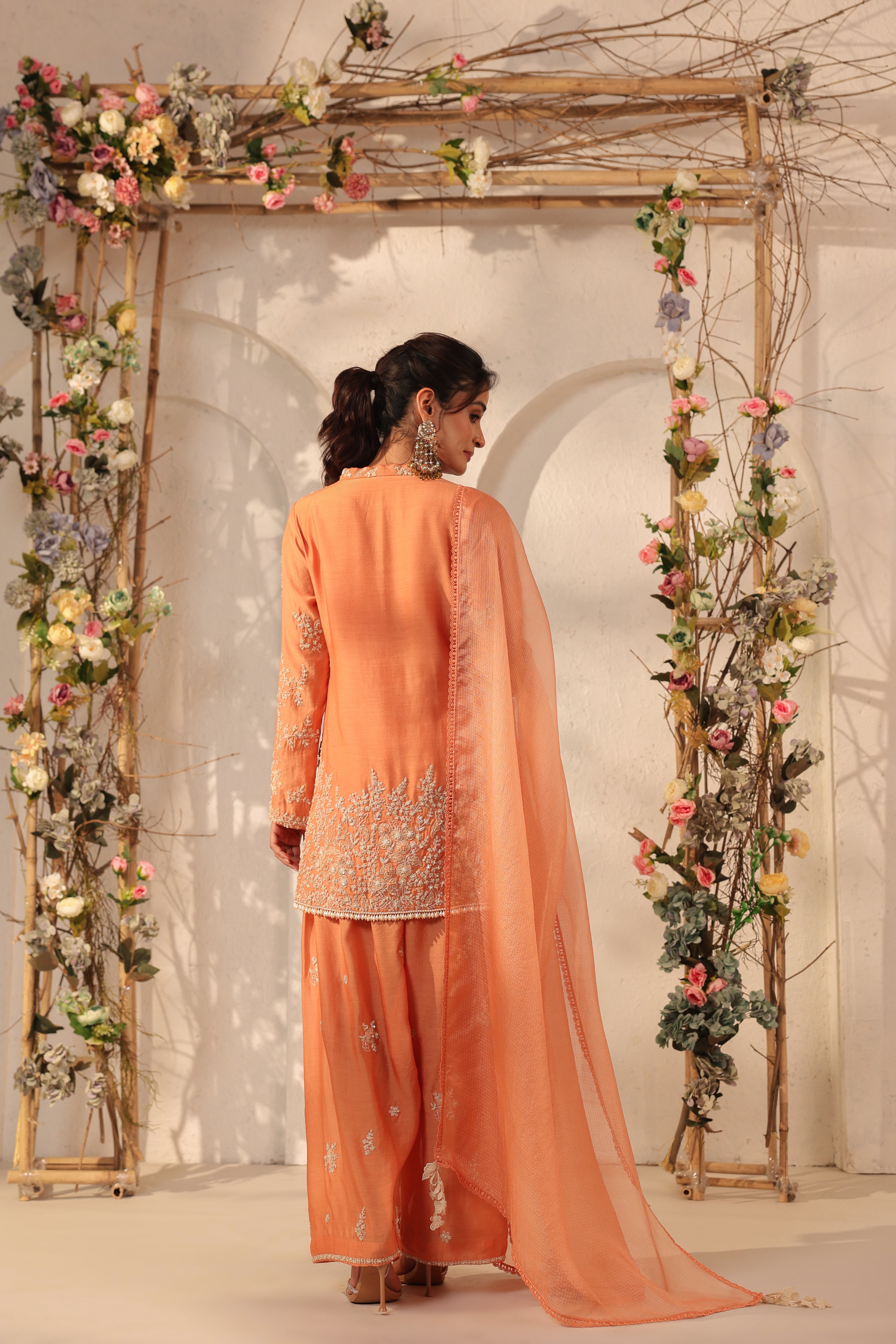 Vaayu Orange Heavy Short Kurta Set