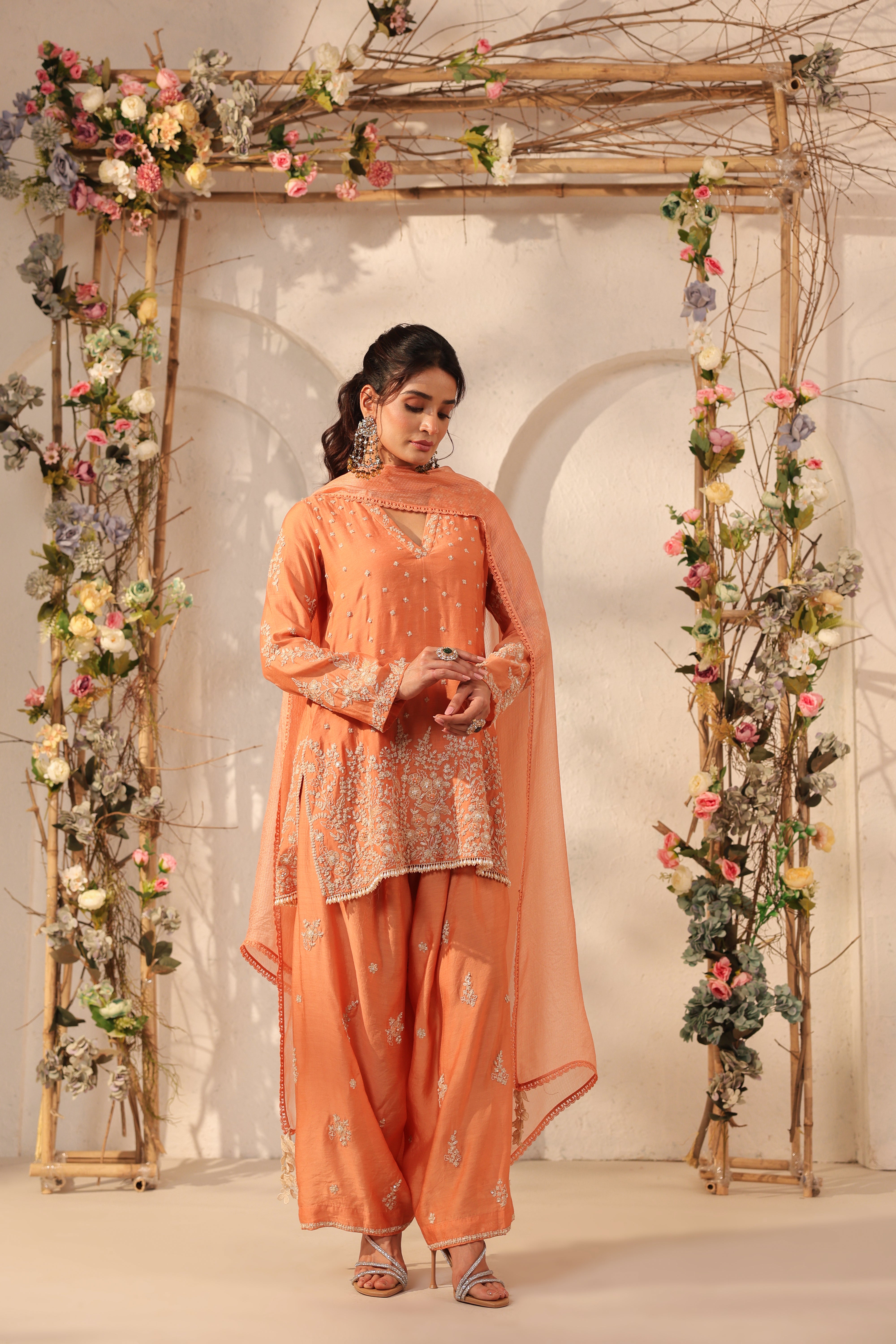 Vaayu Orange Heavy Short Kurta Set