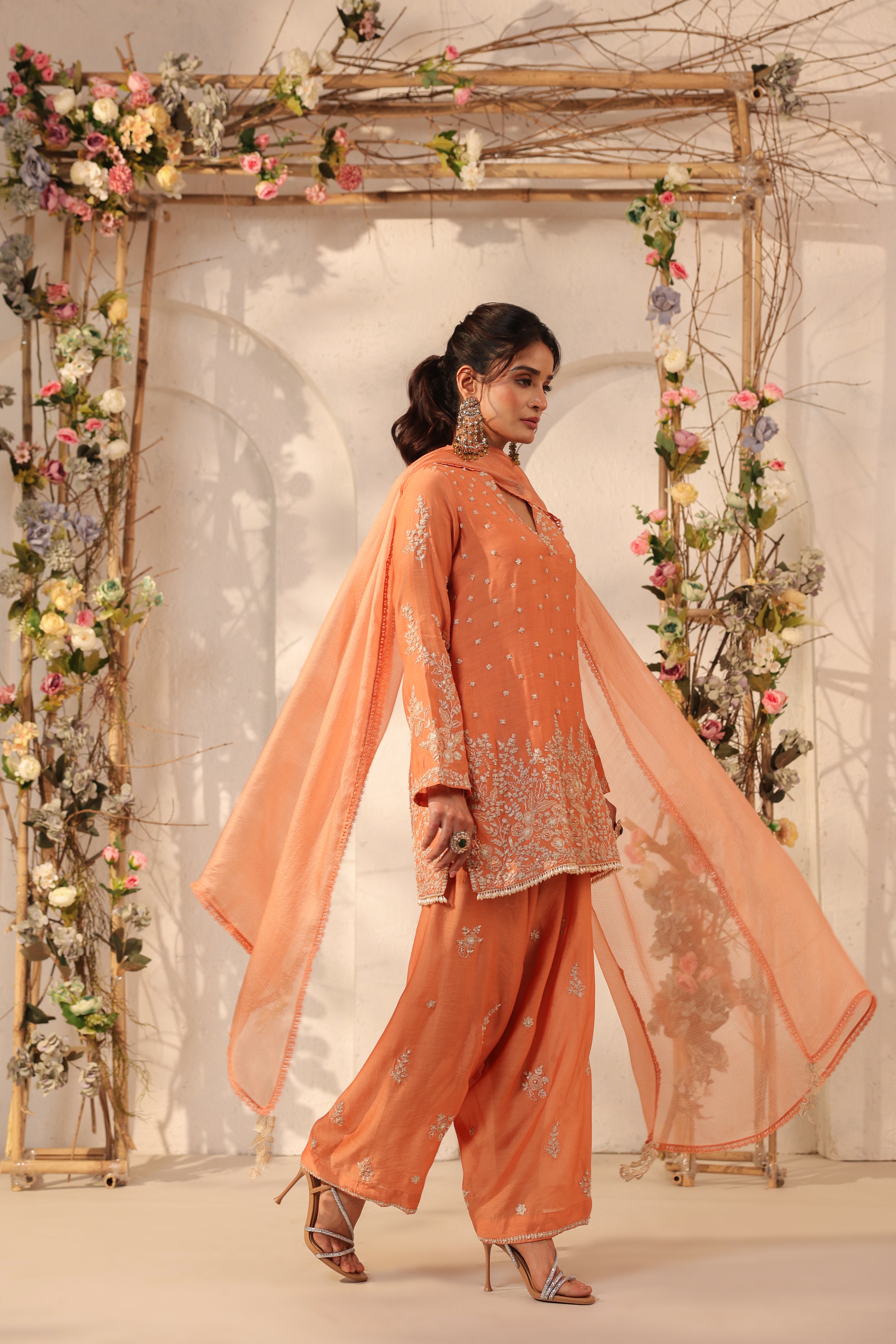 Vaayu Orange Heavy Short Kurta Set