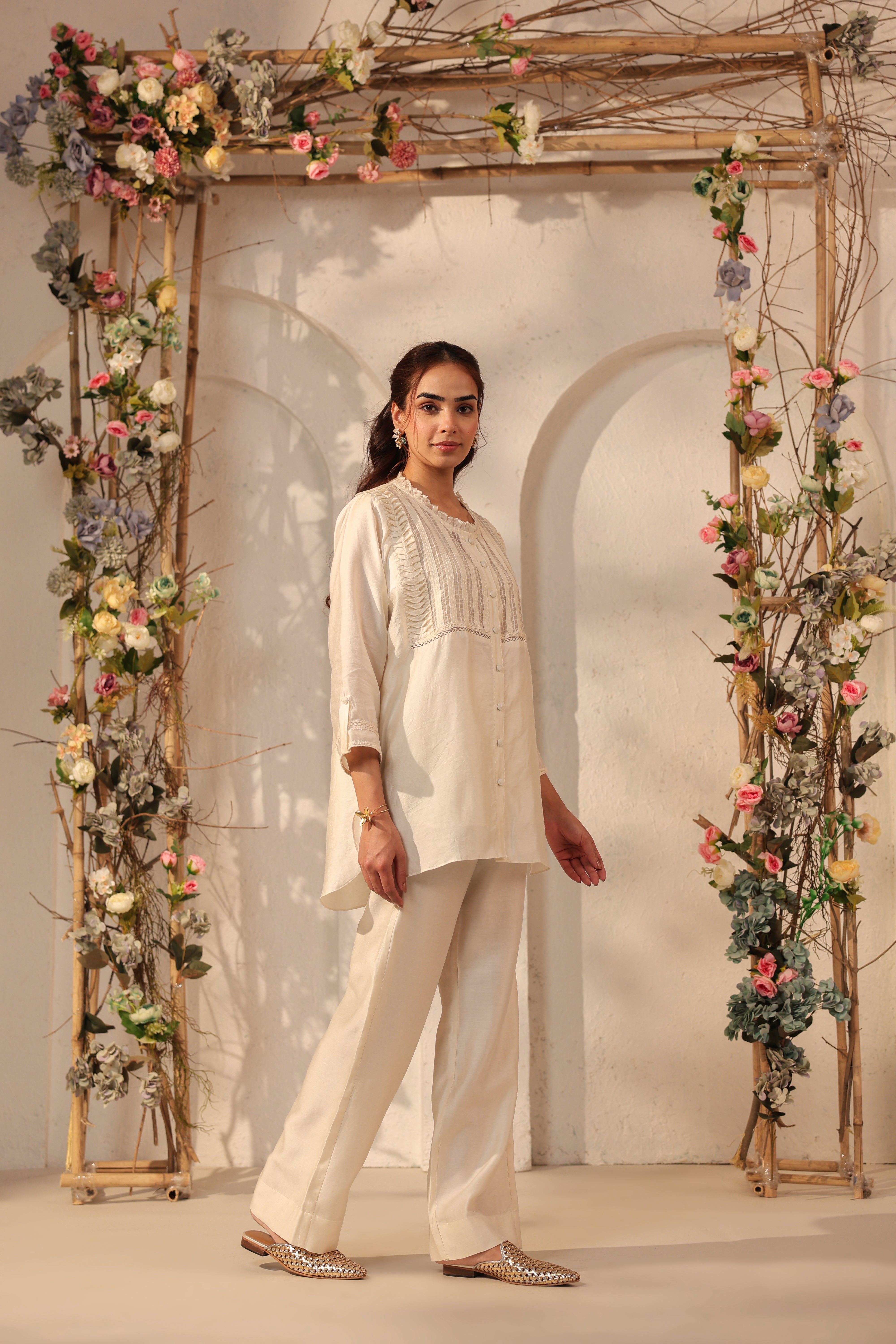 Vaayu Ivory Pintuck co-ord Set