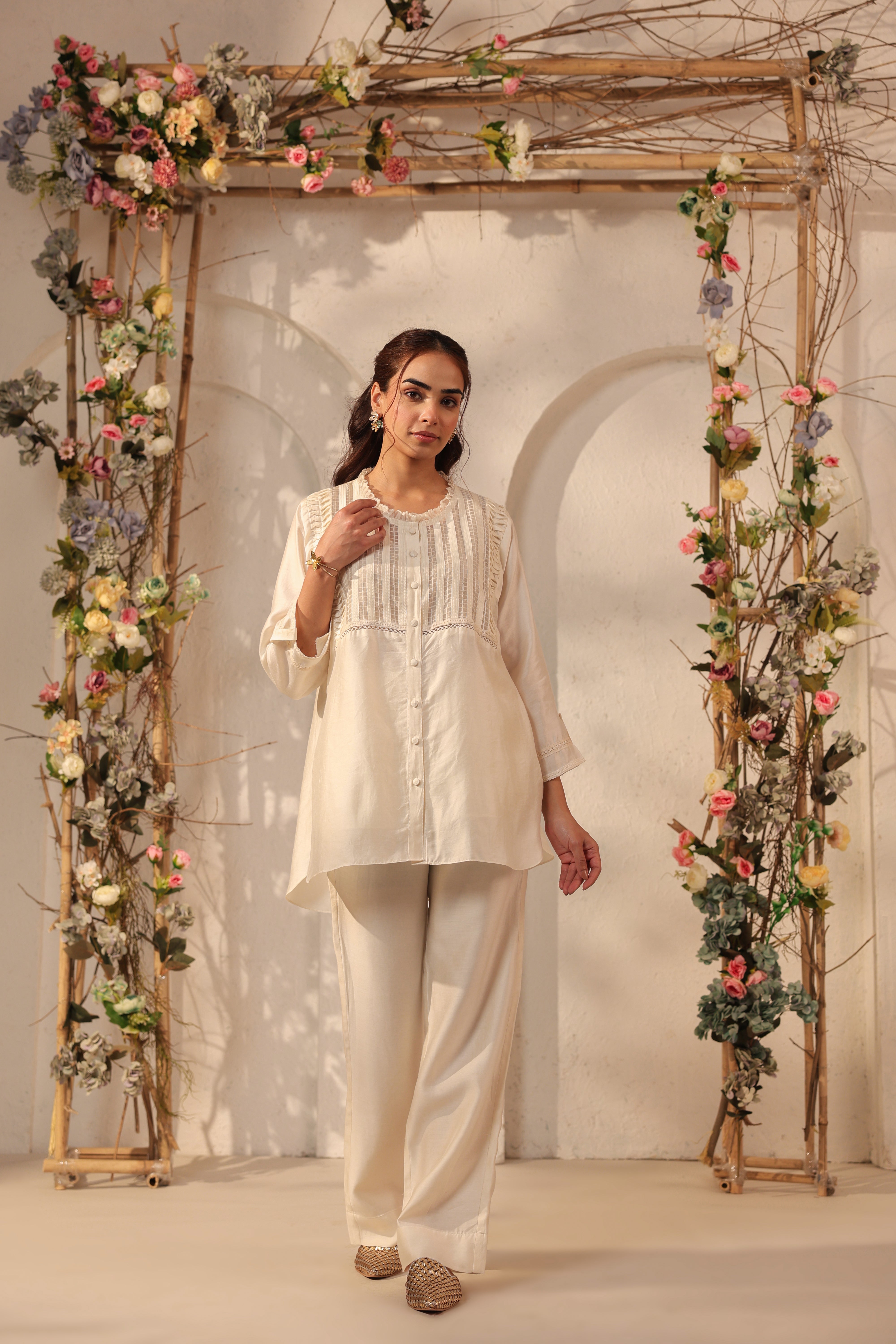 Vaayu Ivory Pintuck co-ord Set