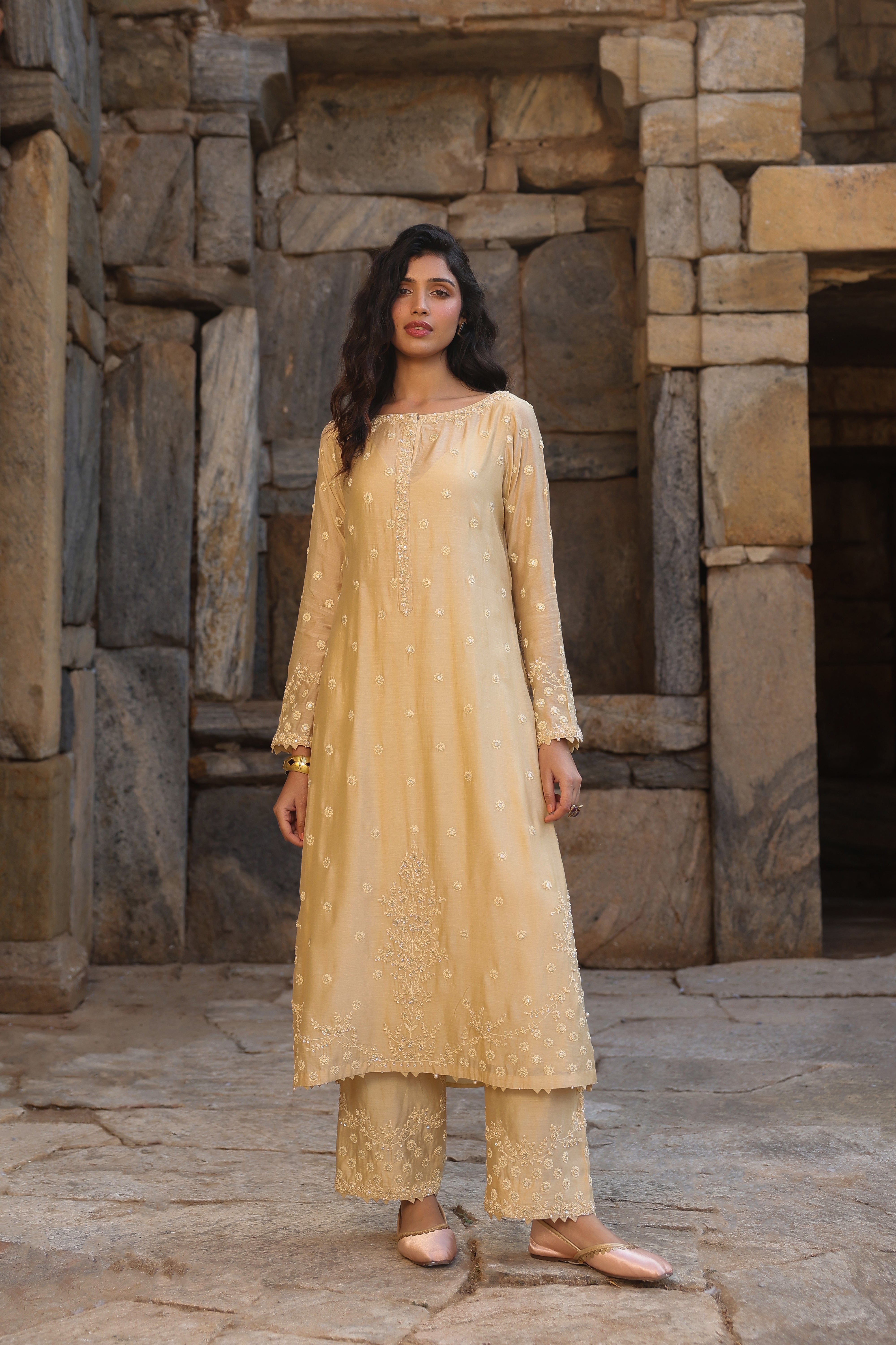 Vaayu Beige Light Buti Kurta Set