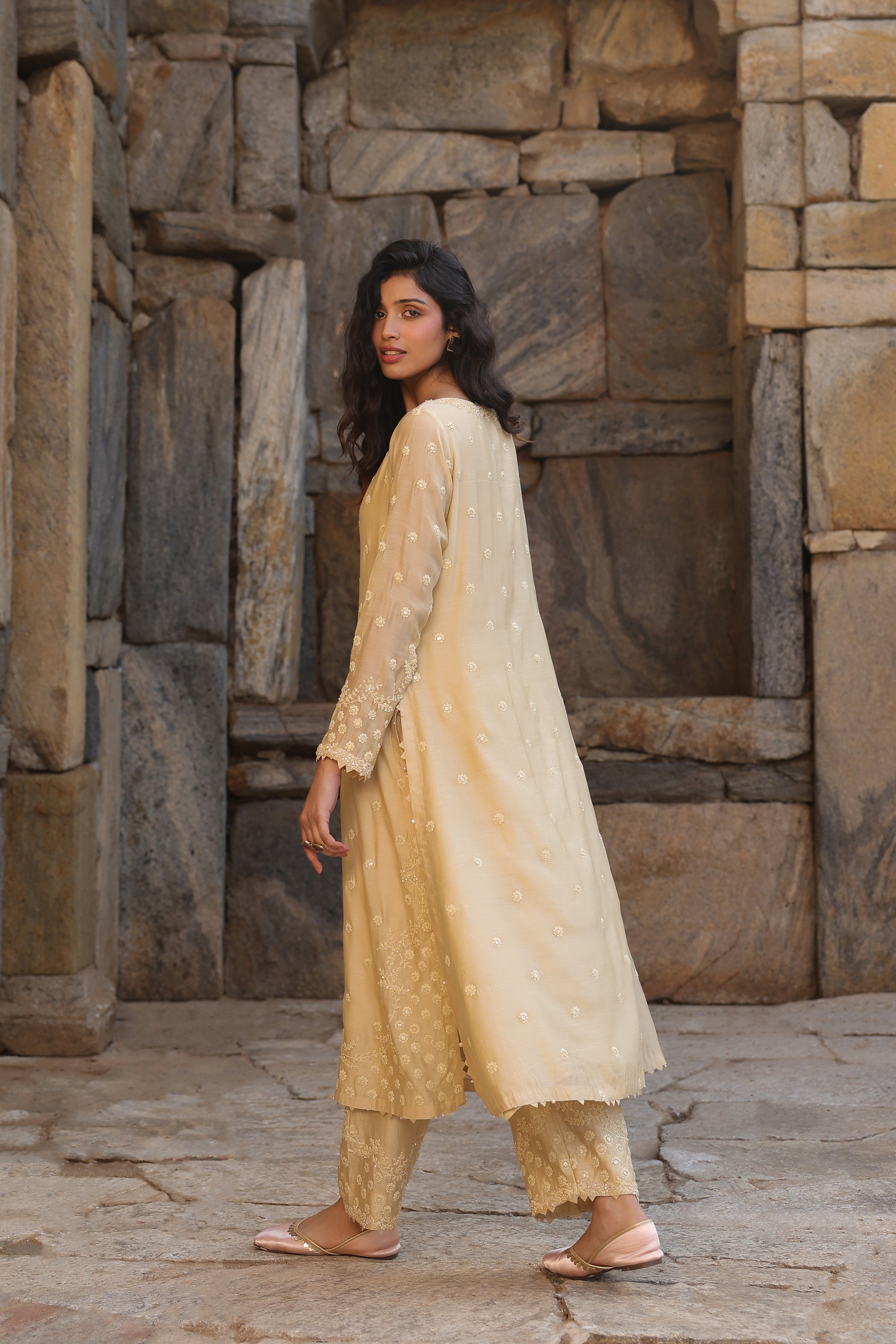 Vaayu Beige Light Buti Kurta Set