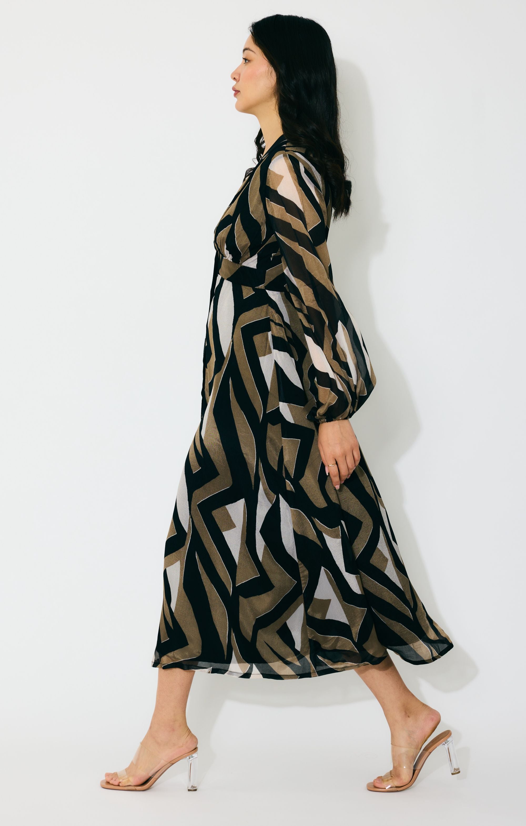 GOLD,BLACK AND WHITE PATTERN KAFTAN DRESS
