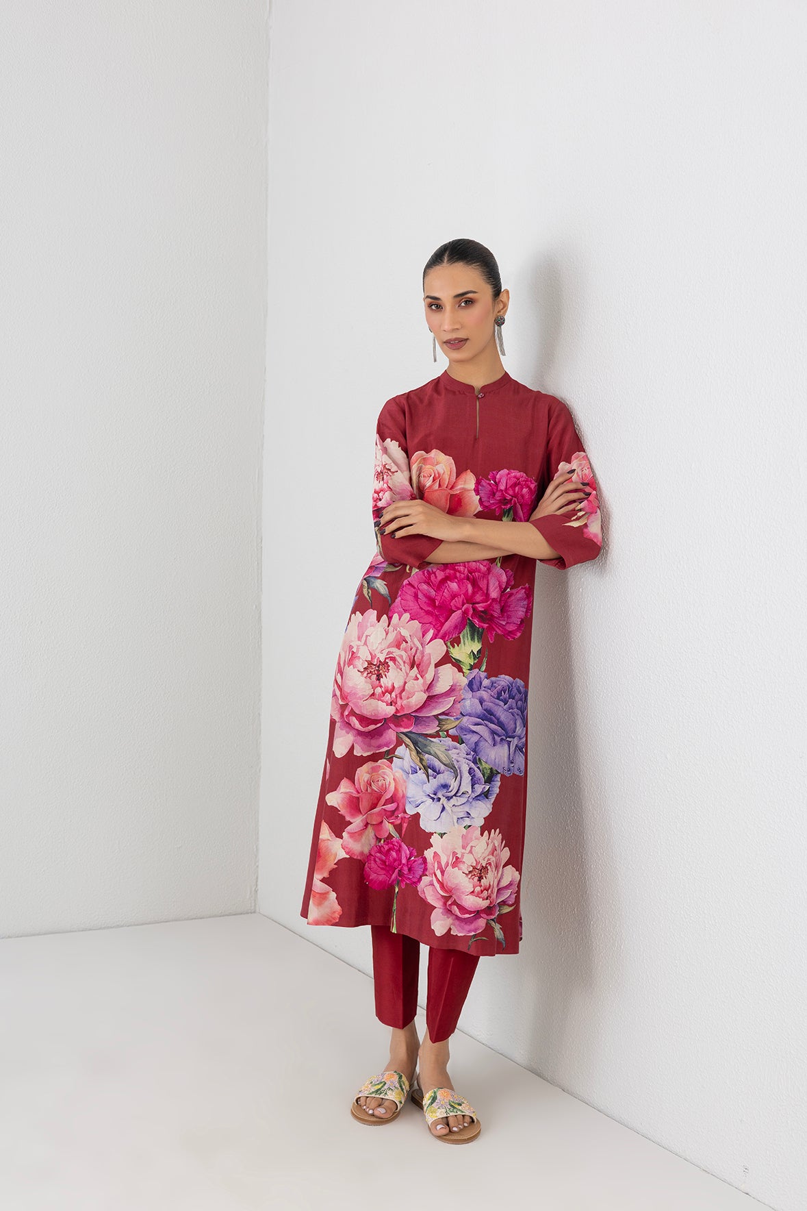 Poppy Blaze Silk Chanderi Floral Printed Tunic