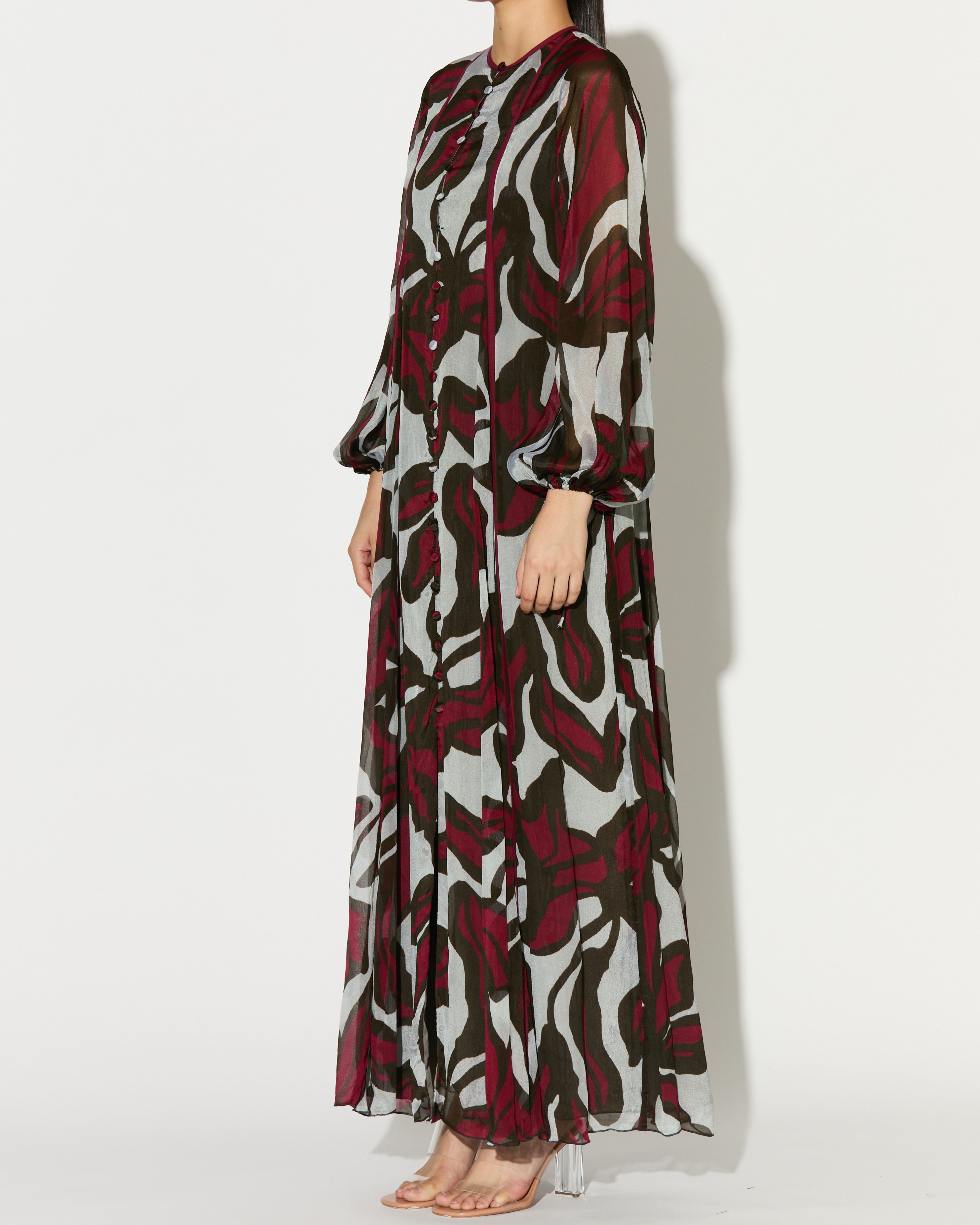 BEIGE, PINK AND GREEN FLORAL LONG DRESS