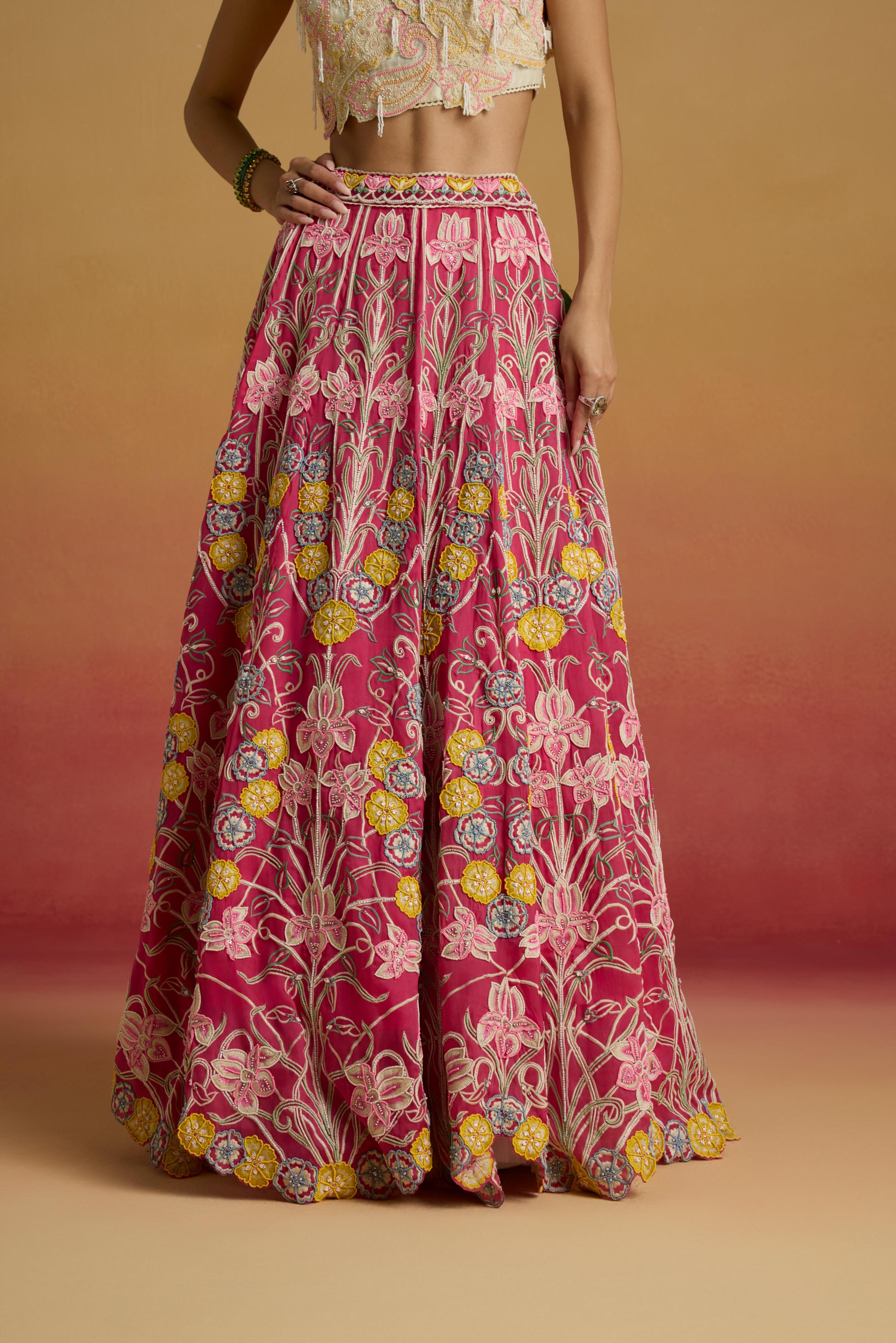 HOT PINK CONTRAST THREADWORK LEHENGA
