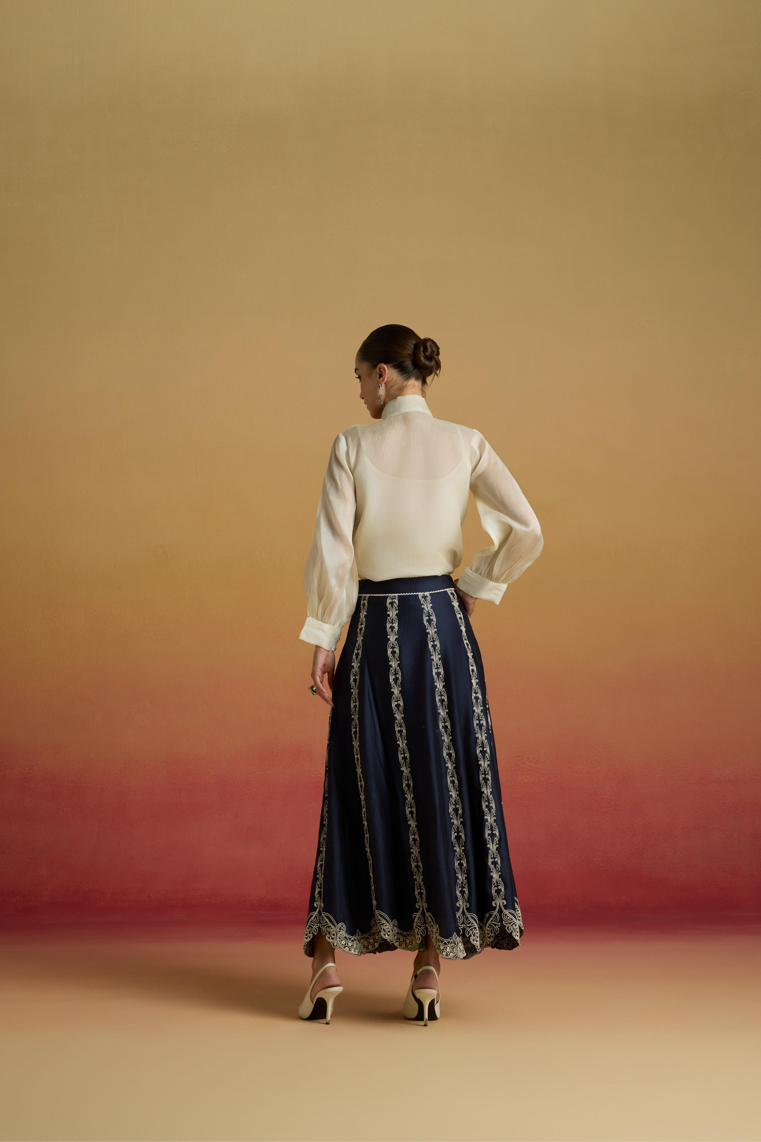 INDIGO FLORAL PANELLED SKIRT