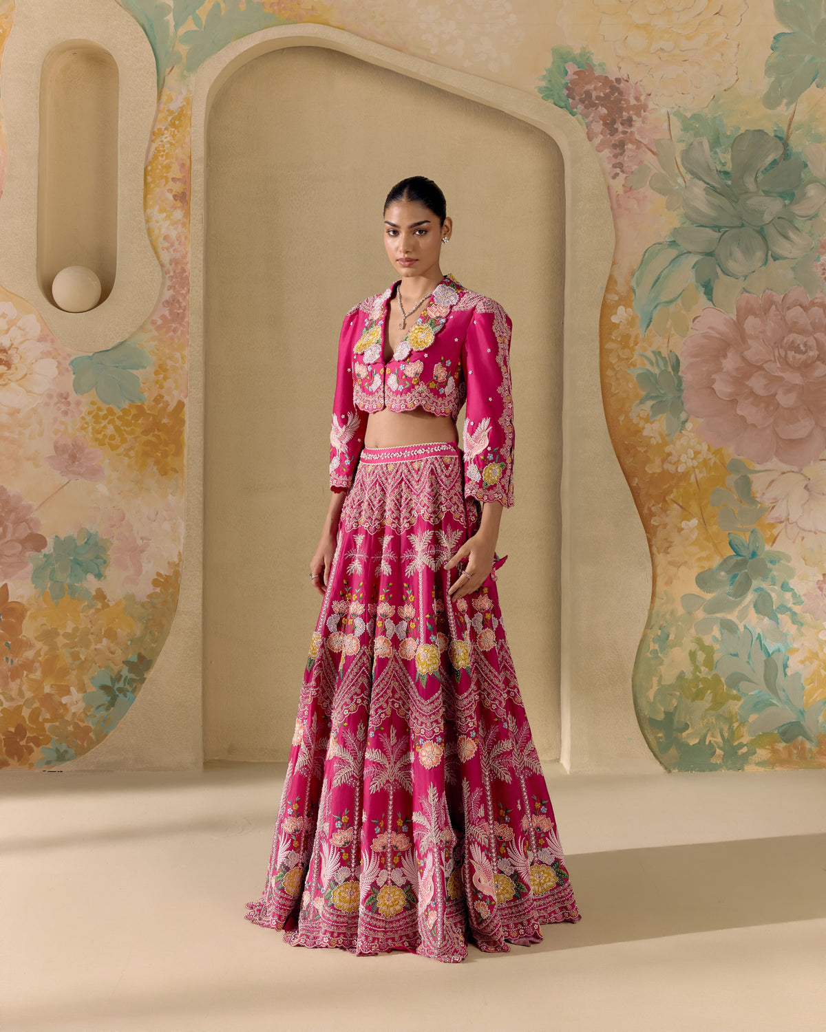 Fuchsia Floral Cordwork Lehenga