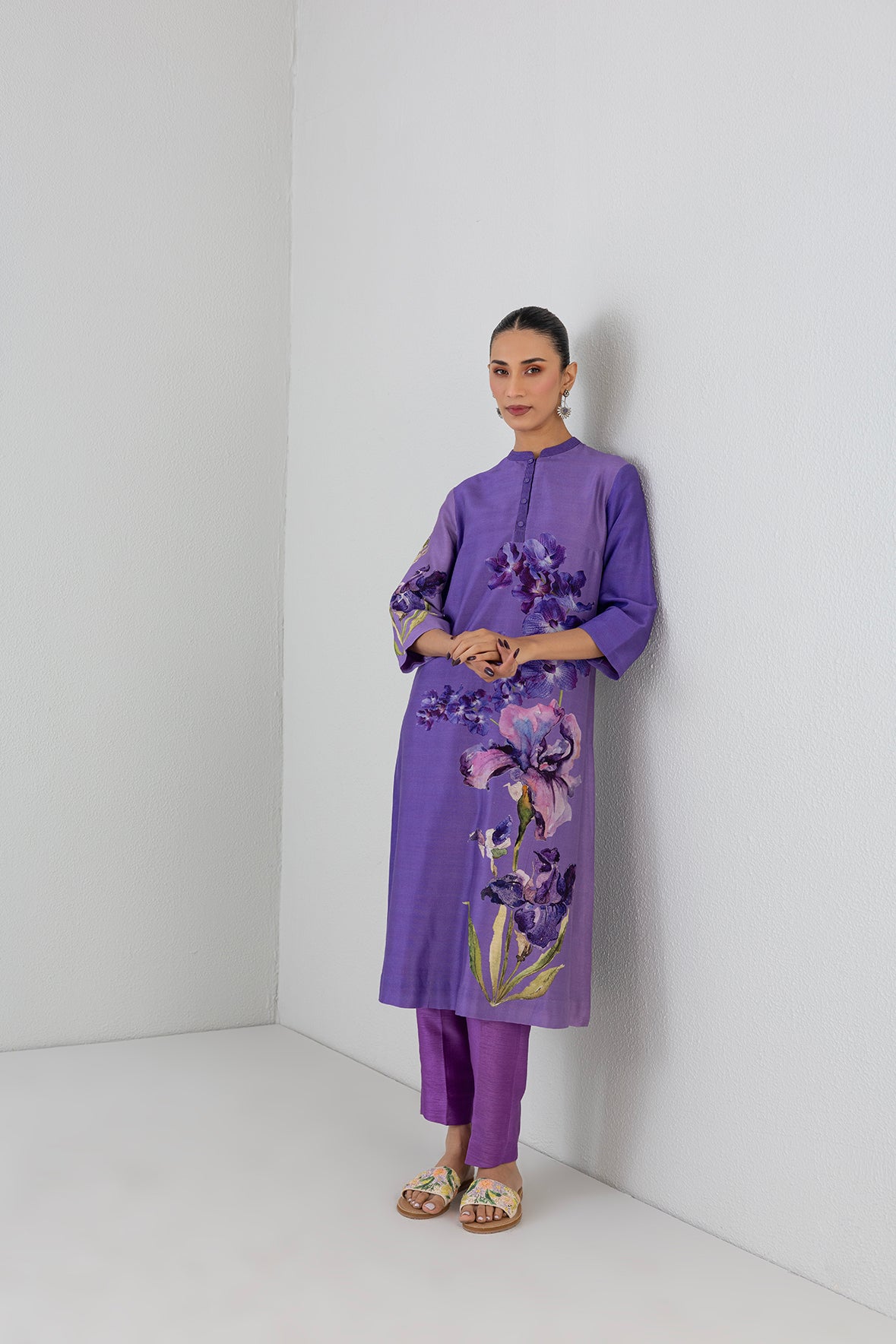 Violet Frost Shaded Silk Chanderi Floral Printed Tunic