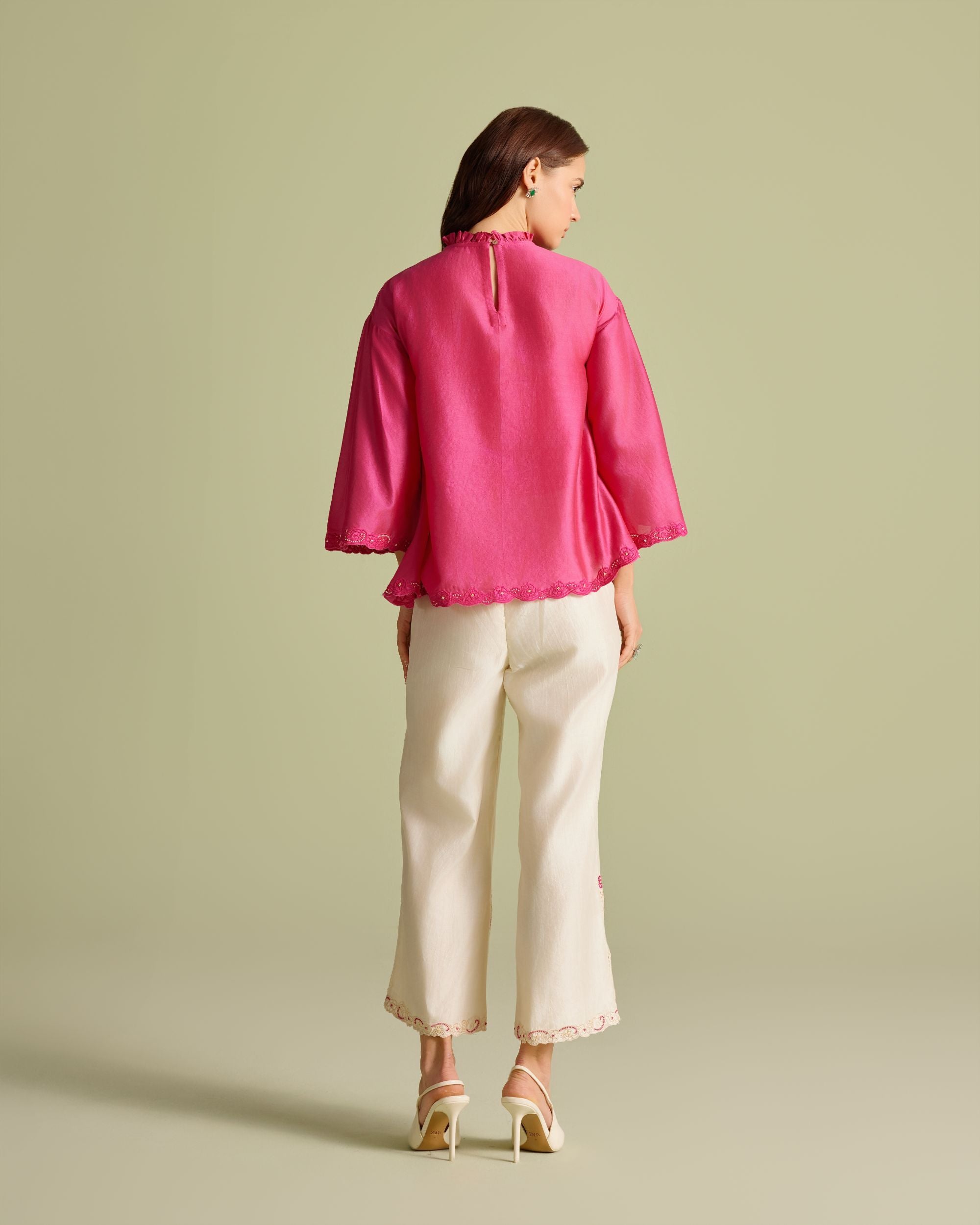 Fuchsia Mesh Yoke Detail Top