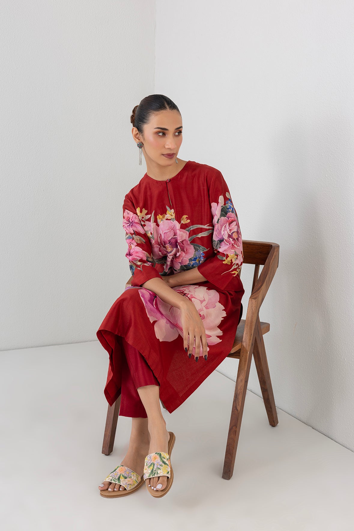 Poppy Blaze Silk Chanderi China Rose Printed Tunic