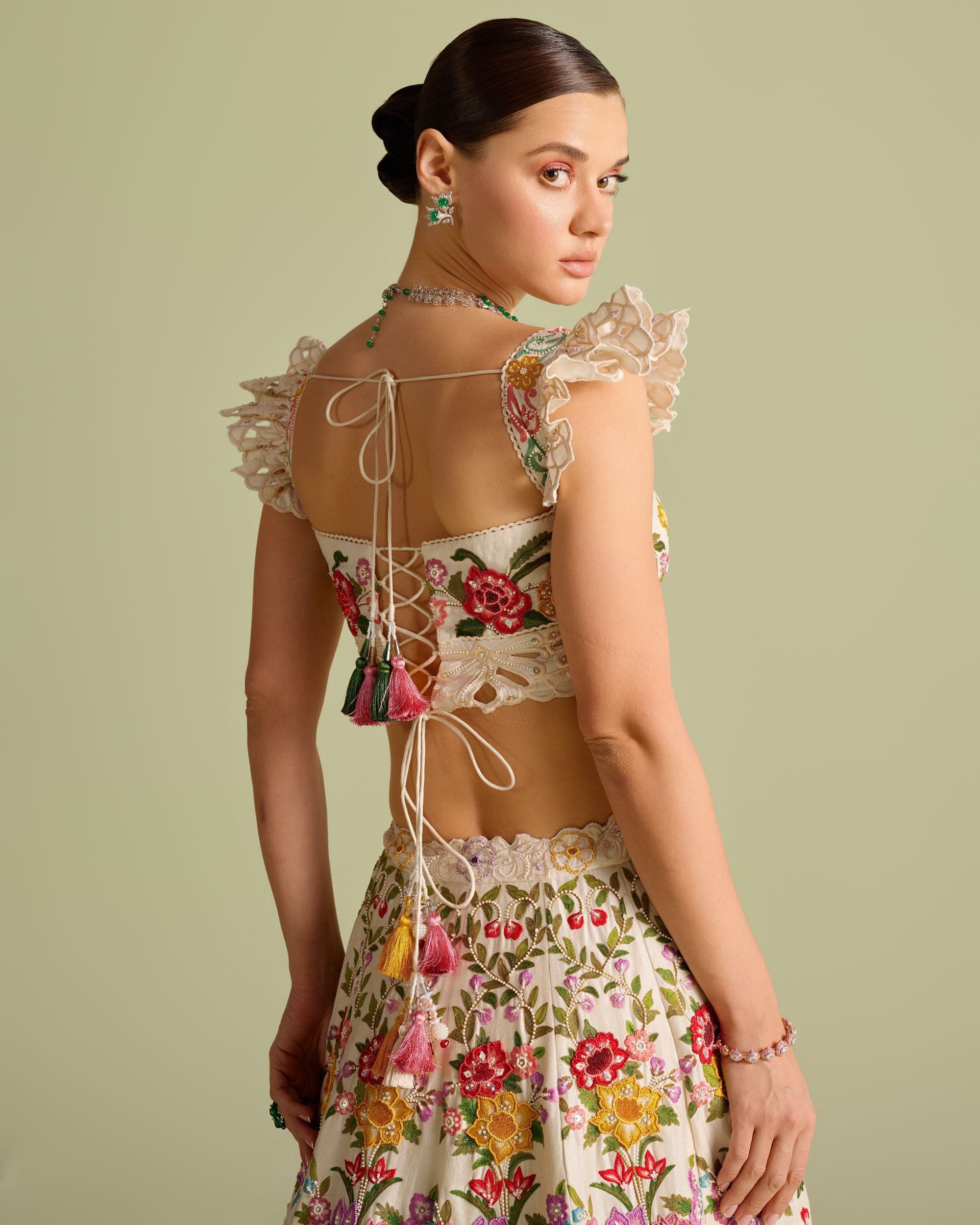 Ivory Multicolour Floral Embroidered Bustier