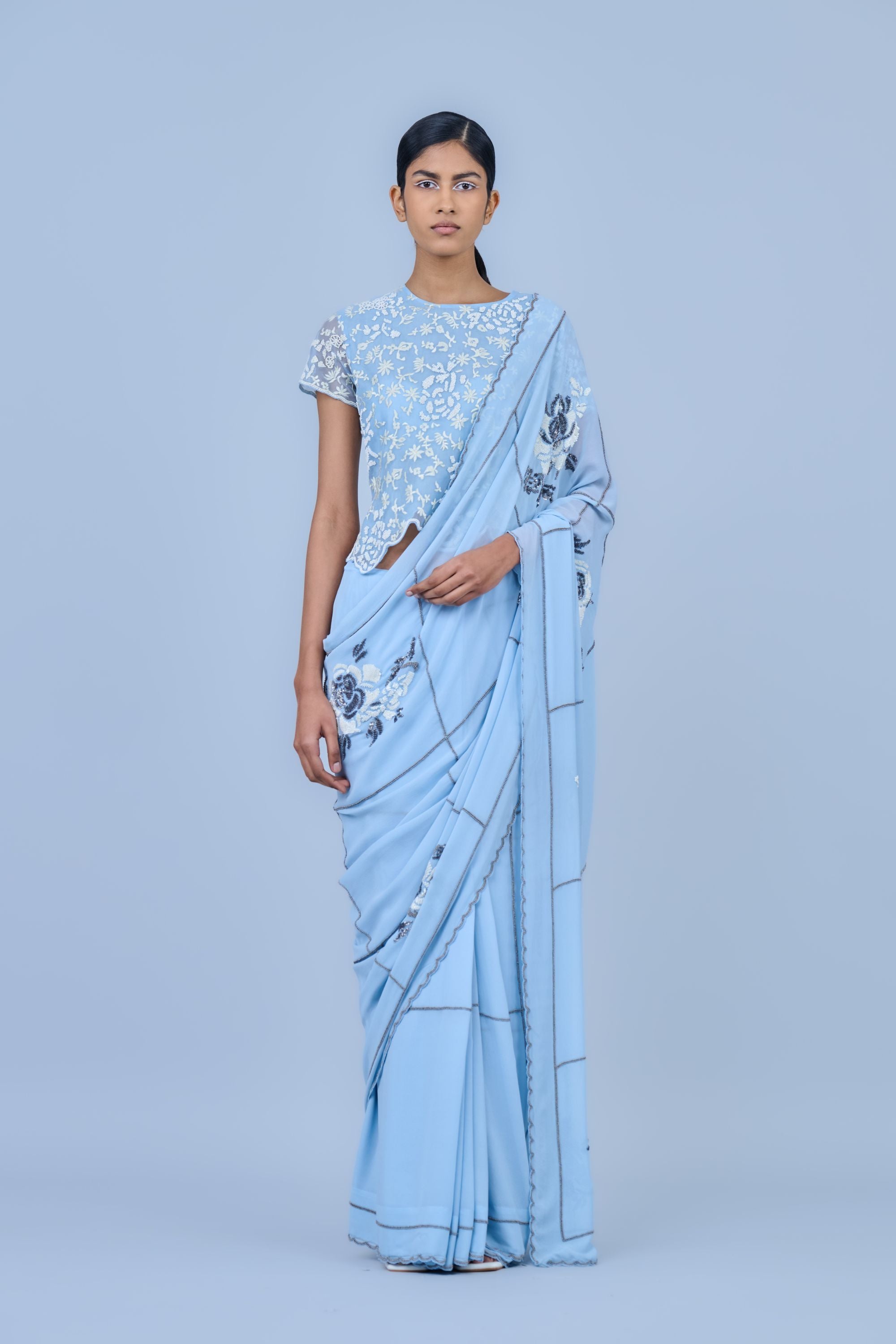 Ice Slv Ec Silk Georgette Sari