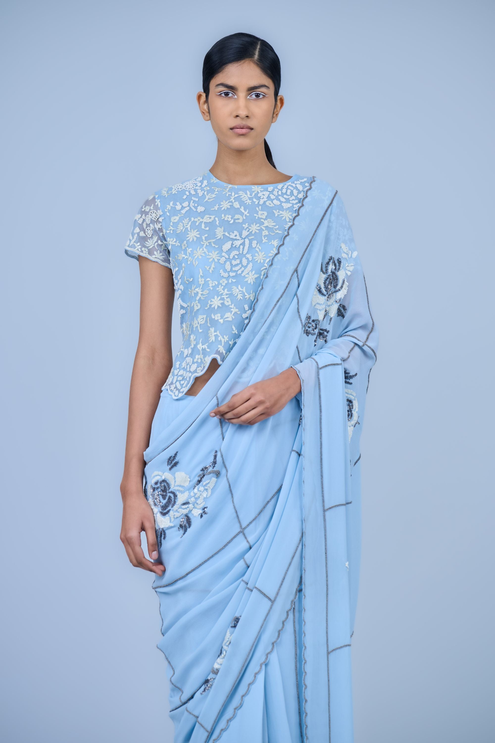 Ice Slv Ec Silk Georgette Sari